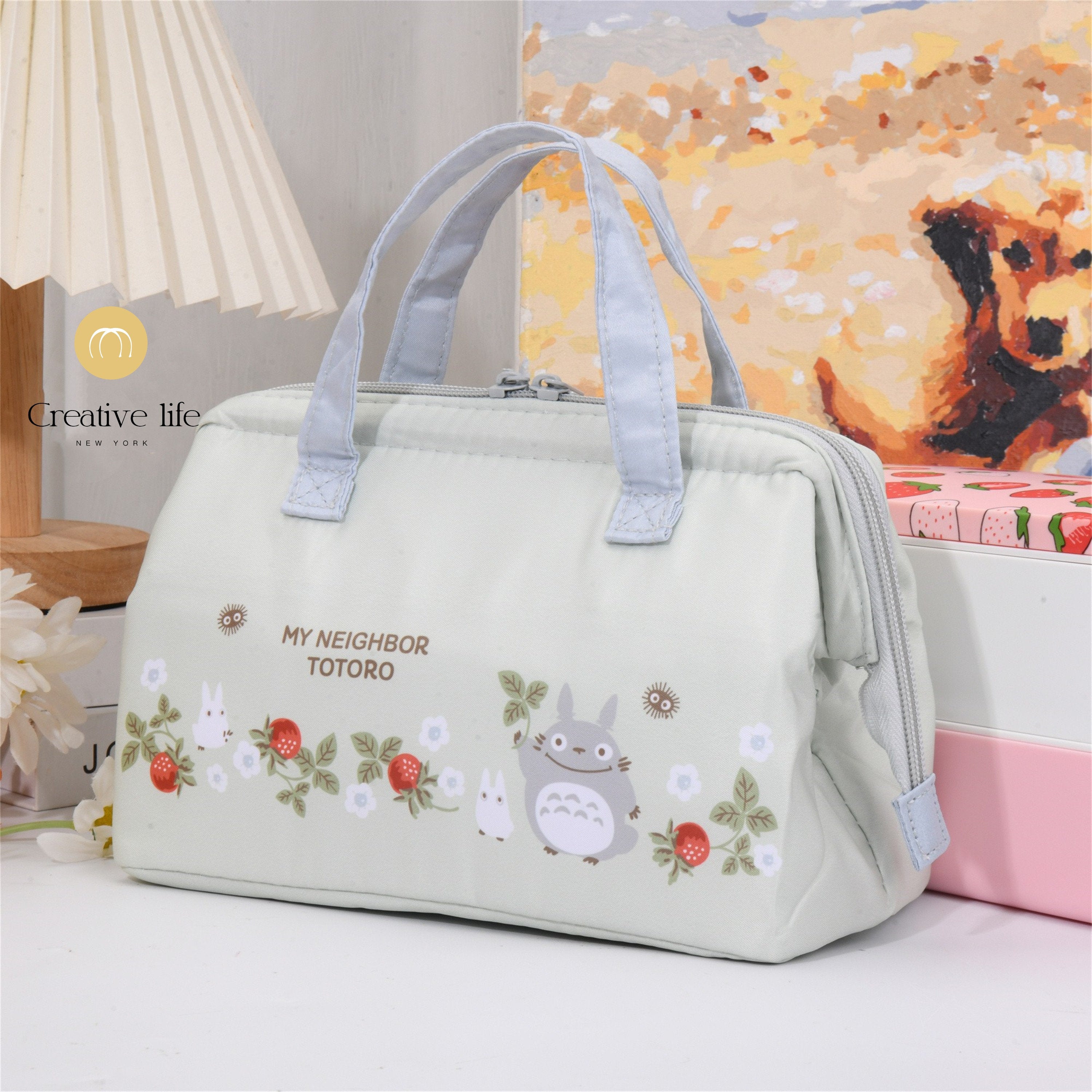 Handmade Totoro Pattern Waterproof Zipper Lunch Bag with Heat Insulated