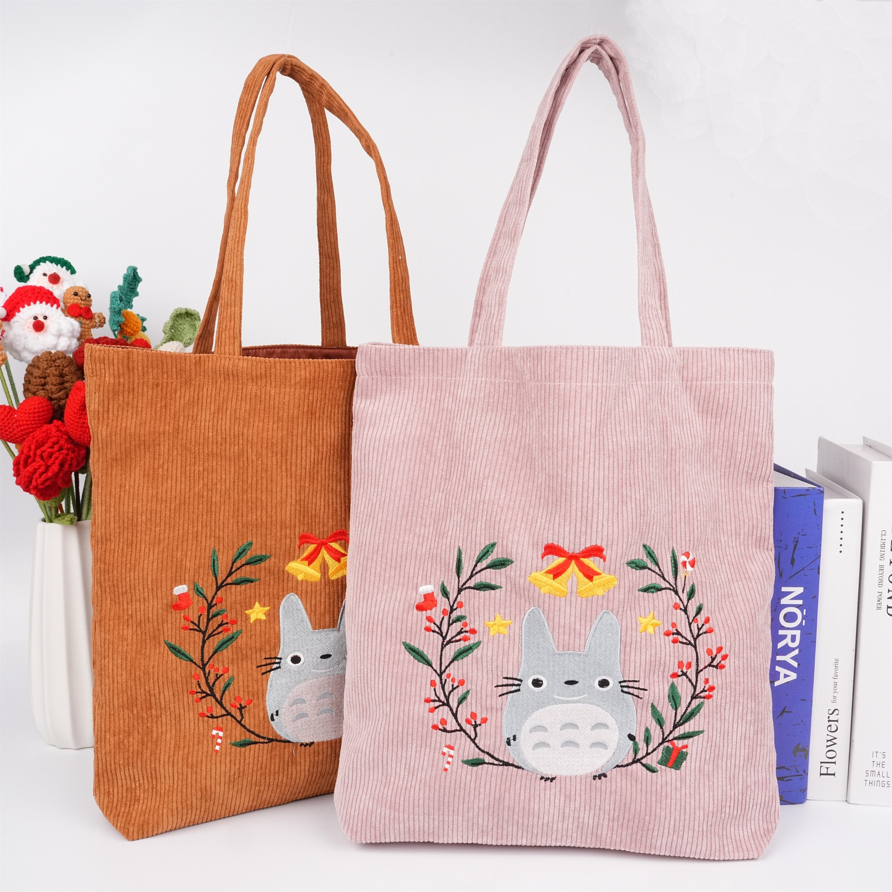 Handmade Garland Totoro Corduroy Anime Embroidered Tote Bag