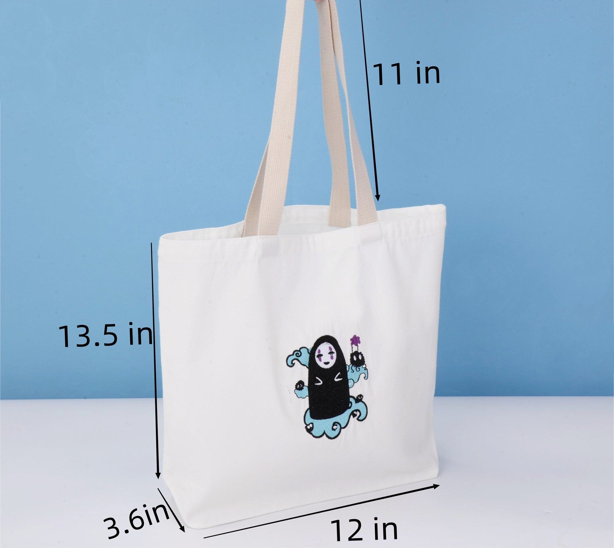 Spirited Away Embroidered No Face Man Canvas Tote Bag