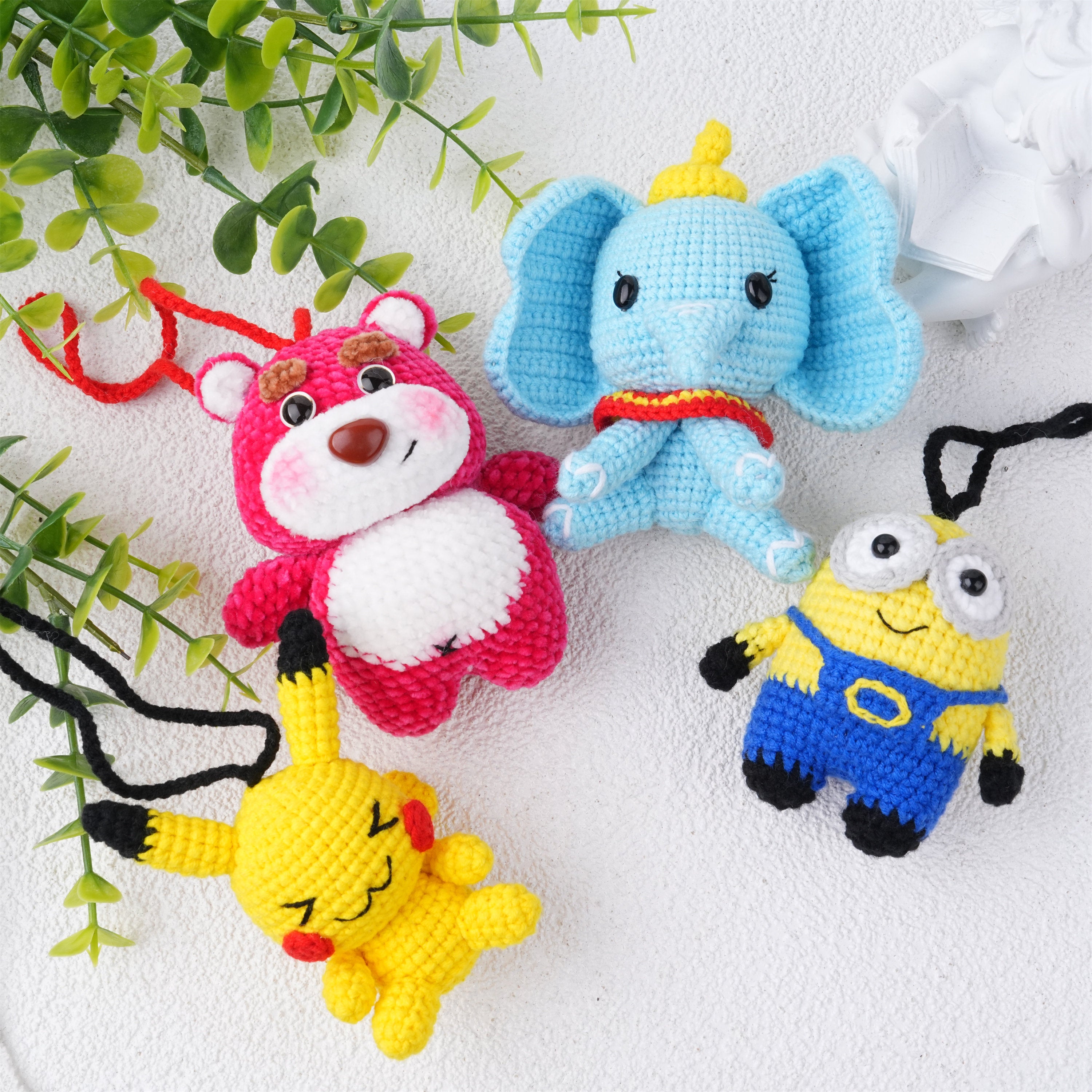 Cute Crochet Elephant/Pikachu/Minions Oranment,Perfect for Bag/car Charms