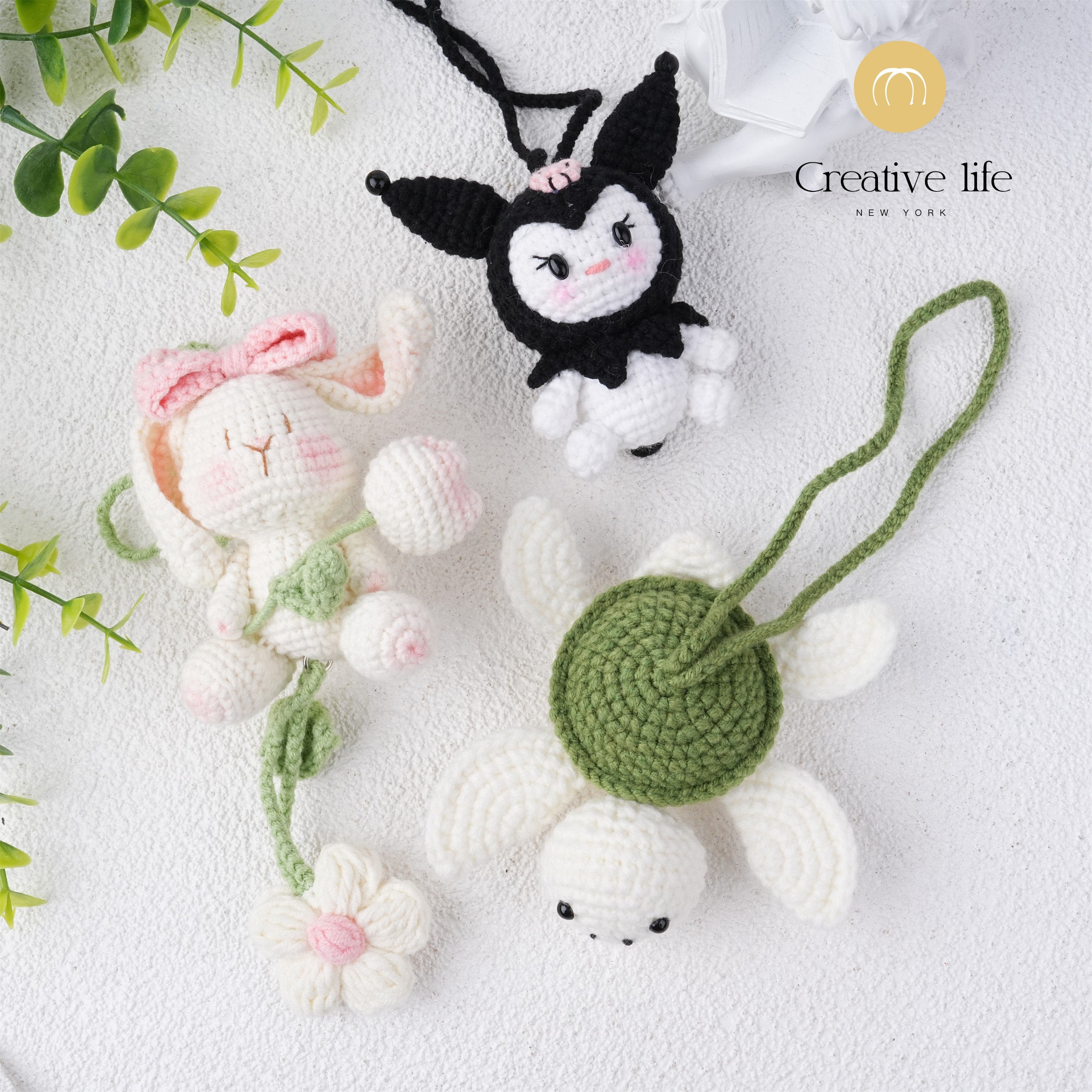 Handmade Cute Knitted Kuromi/Turtle/Tulip Rabbit Doll Pendant Crochet Oranment