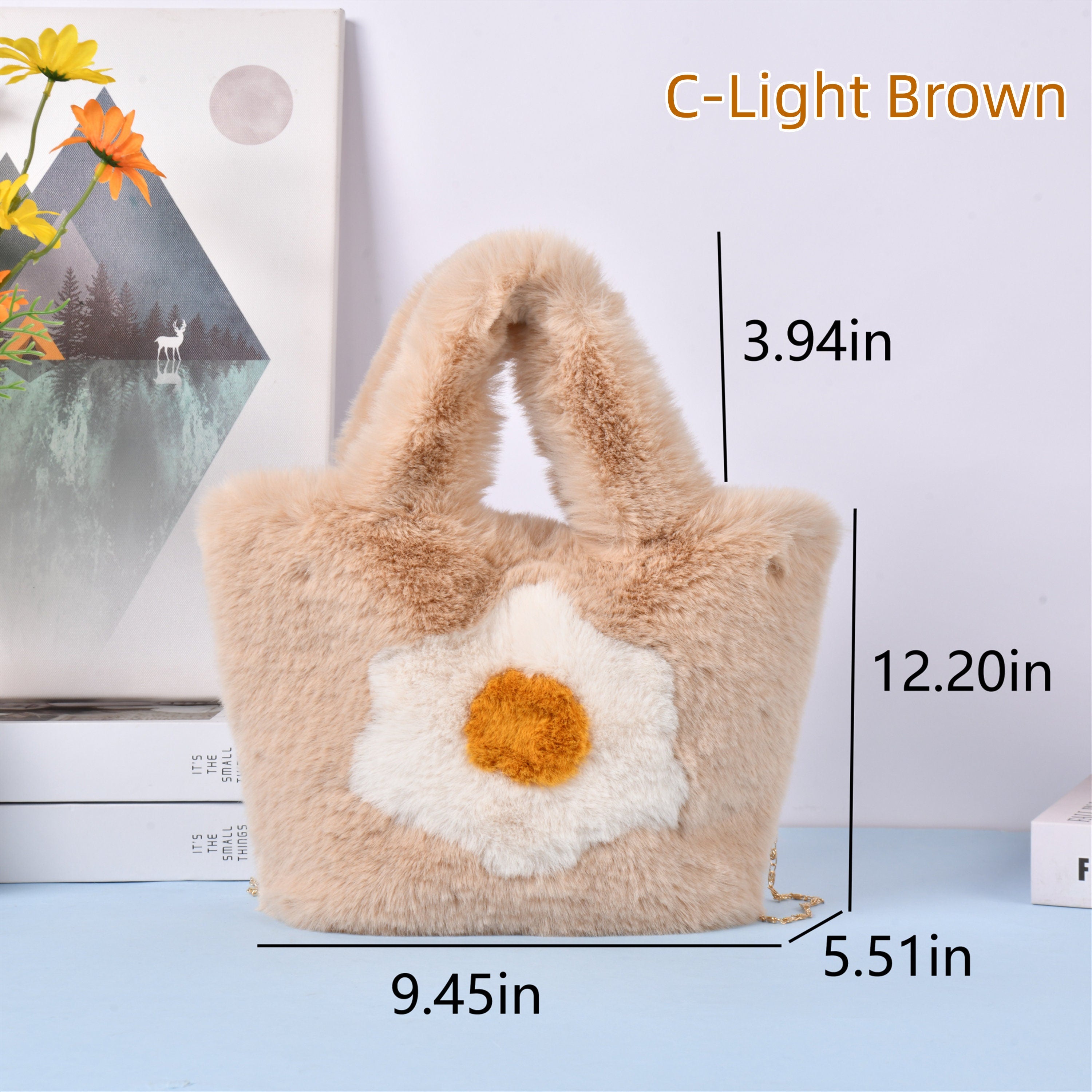 Egg Flower Plush Tote Bag with Magnetic Buckle