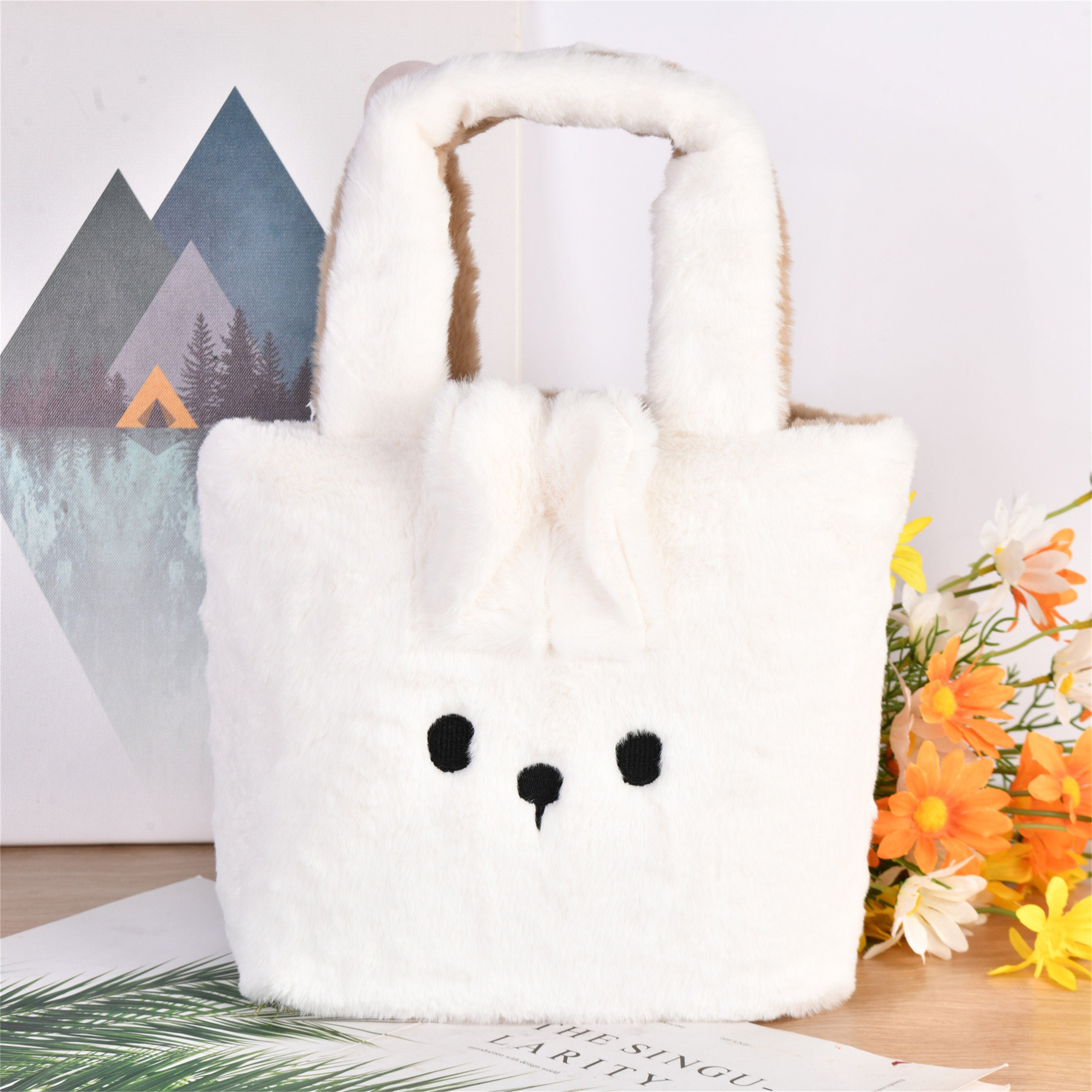 Cute Bear Rabbit Double-sided Plush Tote Bag