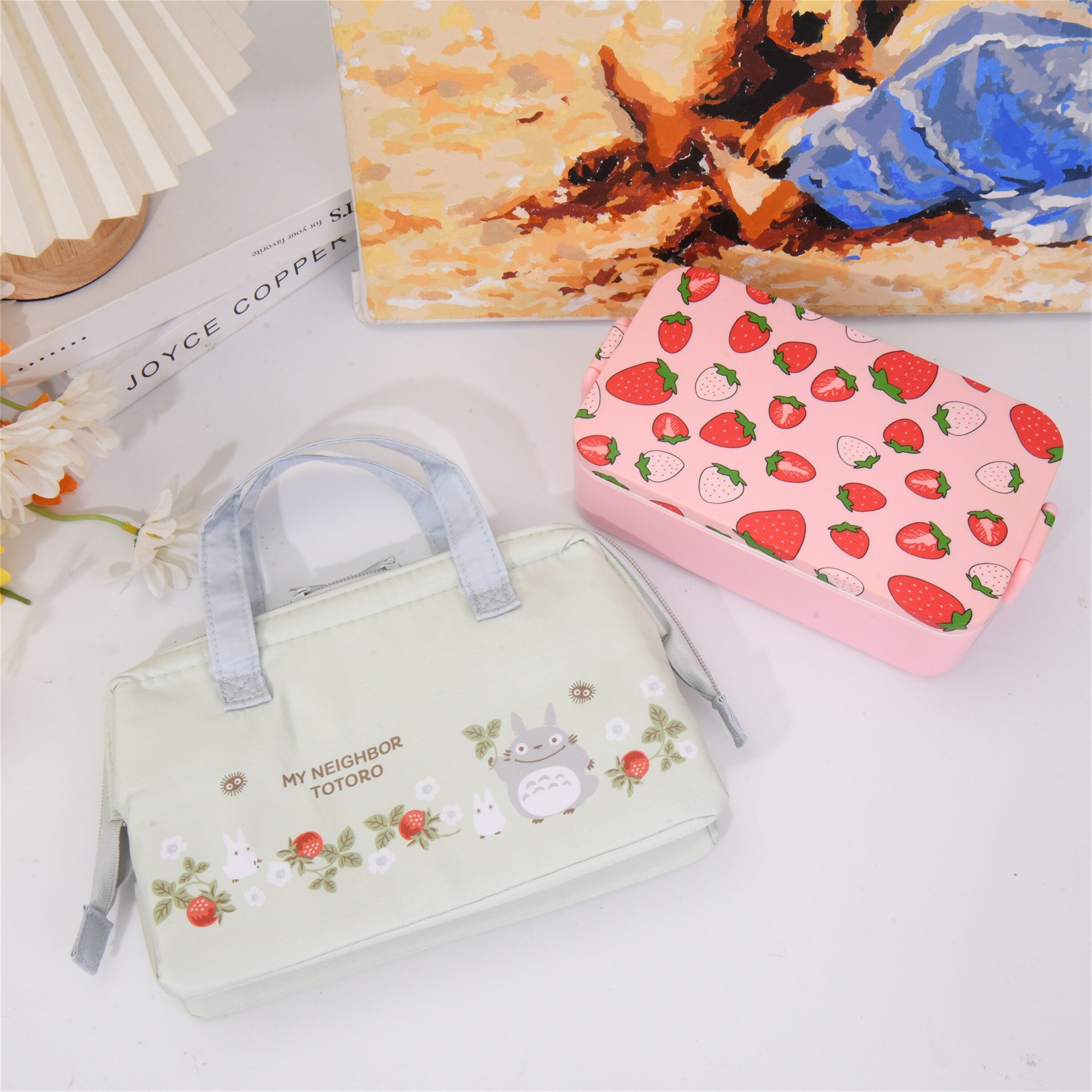 Handmade Totoro Pattern Waterproof Zipper Lunch Bag with Heat Insulated