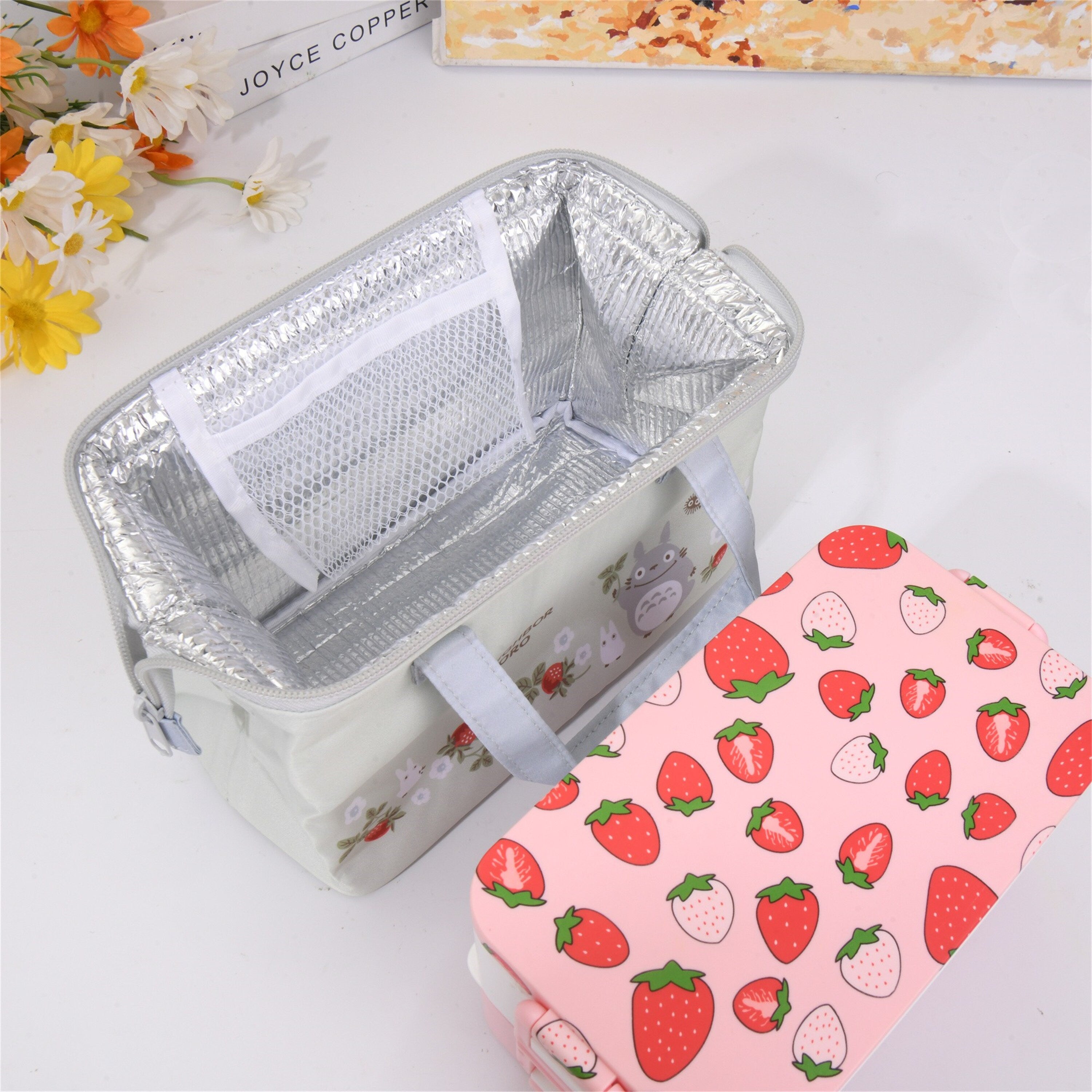 Handmade Totoro Pattern Waterproof Zipper Lunch Bag with Heat Insulated