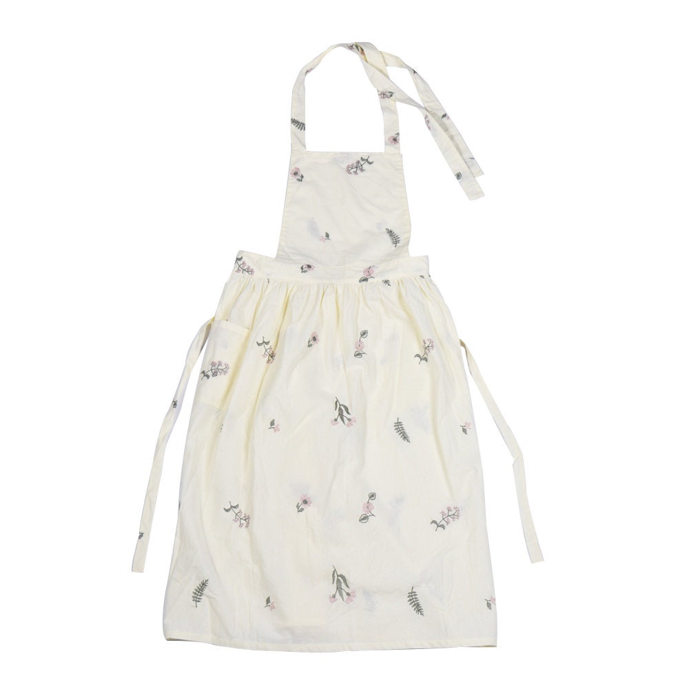 Handmade Embroidered Floral Apron with Pocket