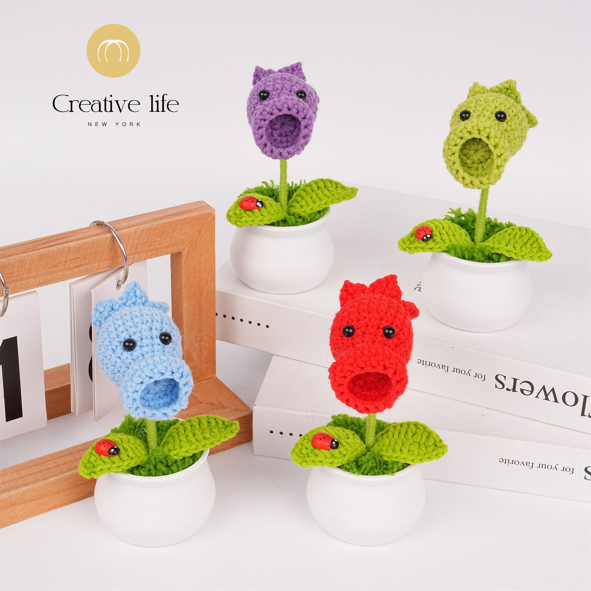 Handmade Crochet Mini Pea Shooter Potted Plant Ornaments