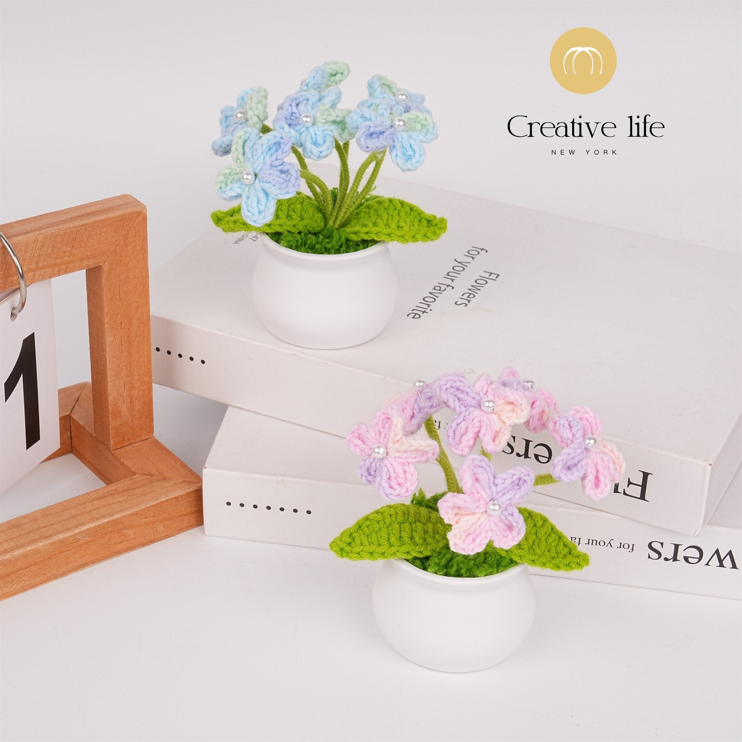 Handmade Crochet Mini Forget Me Not Potted Plant Ornament