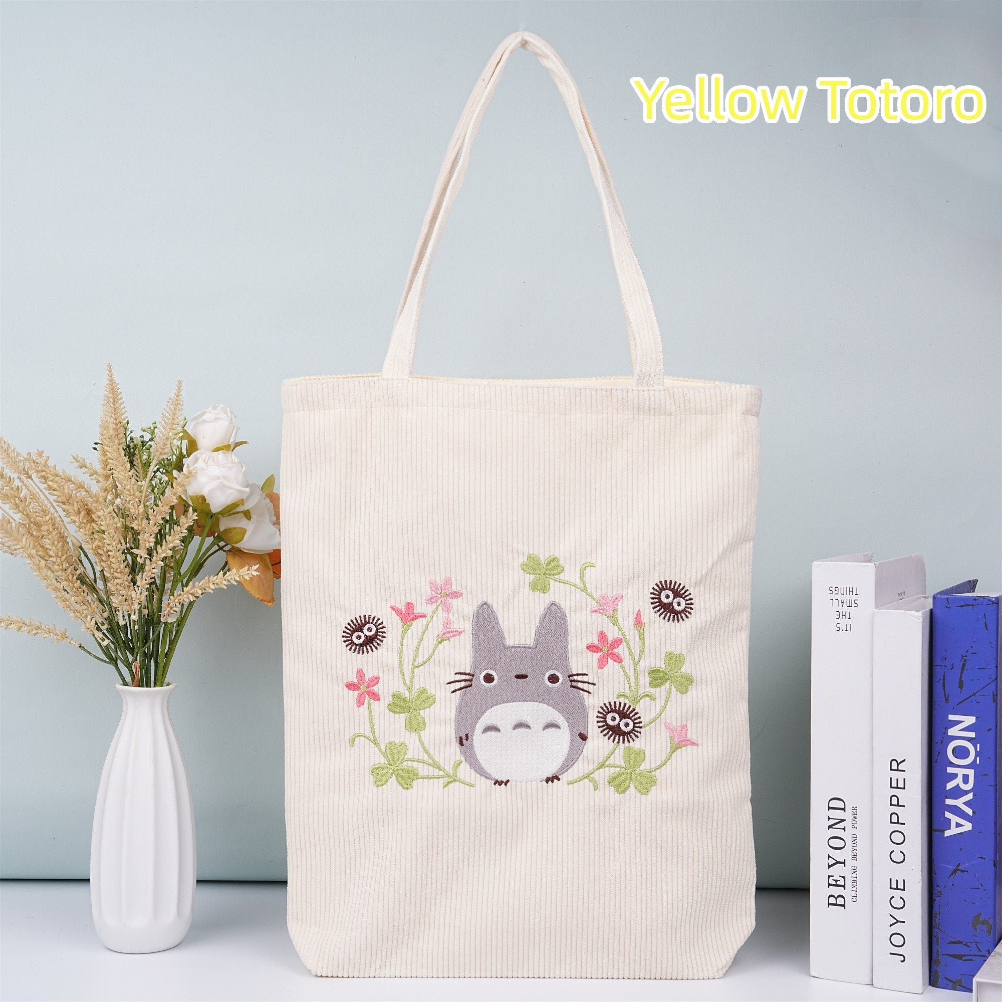 Handmade Totoro/Kiki/Black Cat Embroidered Corduroy Shoulder Tote Bag