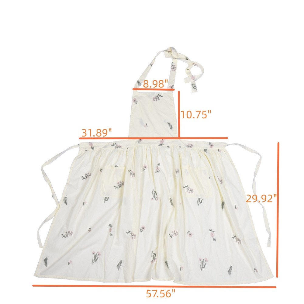 Handmade Embroidered Floral Apron with Pocket