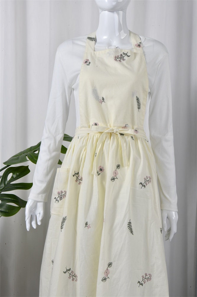 Handmade Embroidered Floral Apron with Pocket