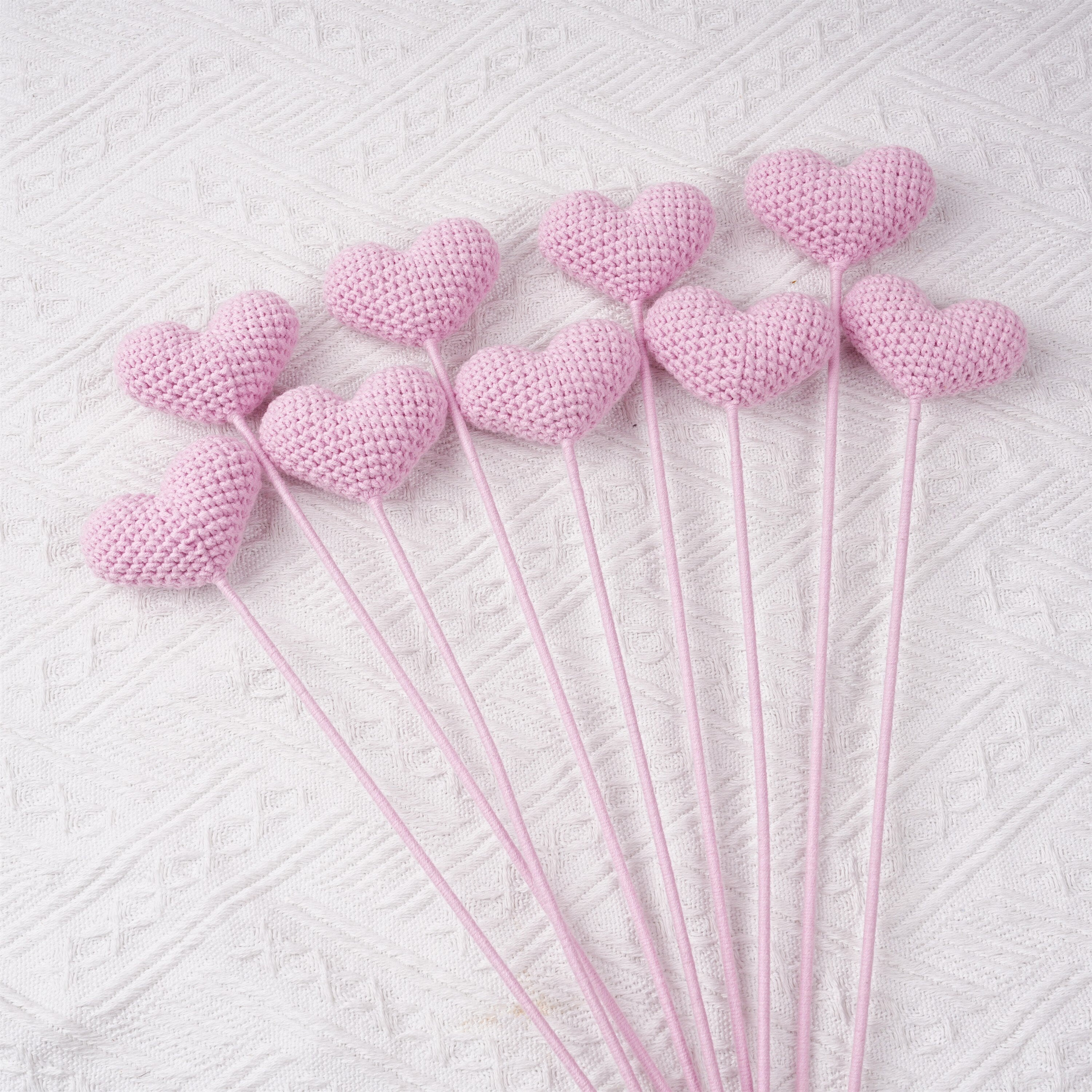 Handmade Knit Pink Heart Crochet Bouquet