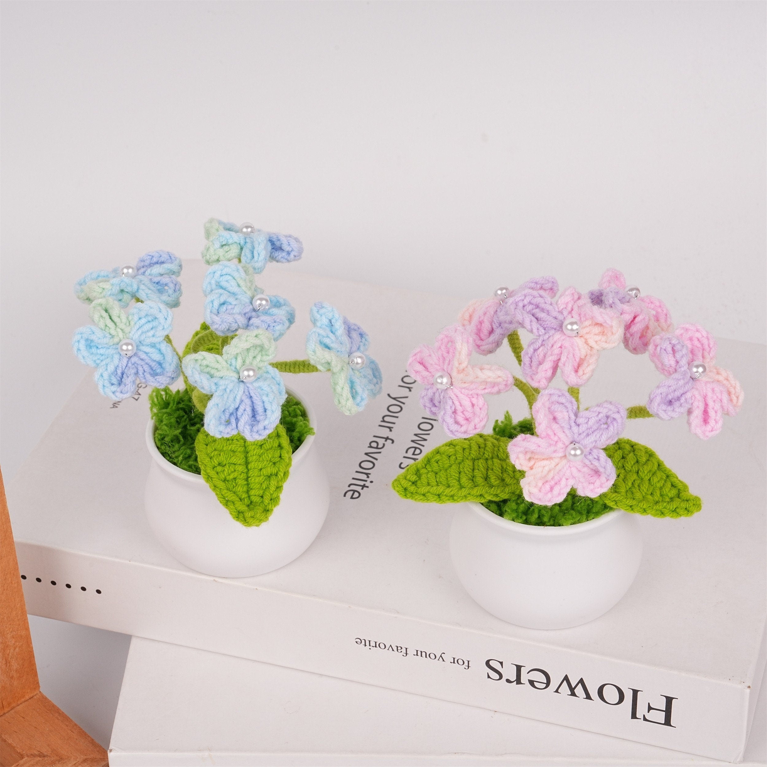 Handmade Crochet Mini Forget Me Not Potted Plant Ornament
