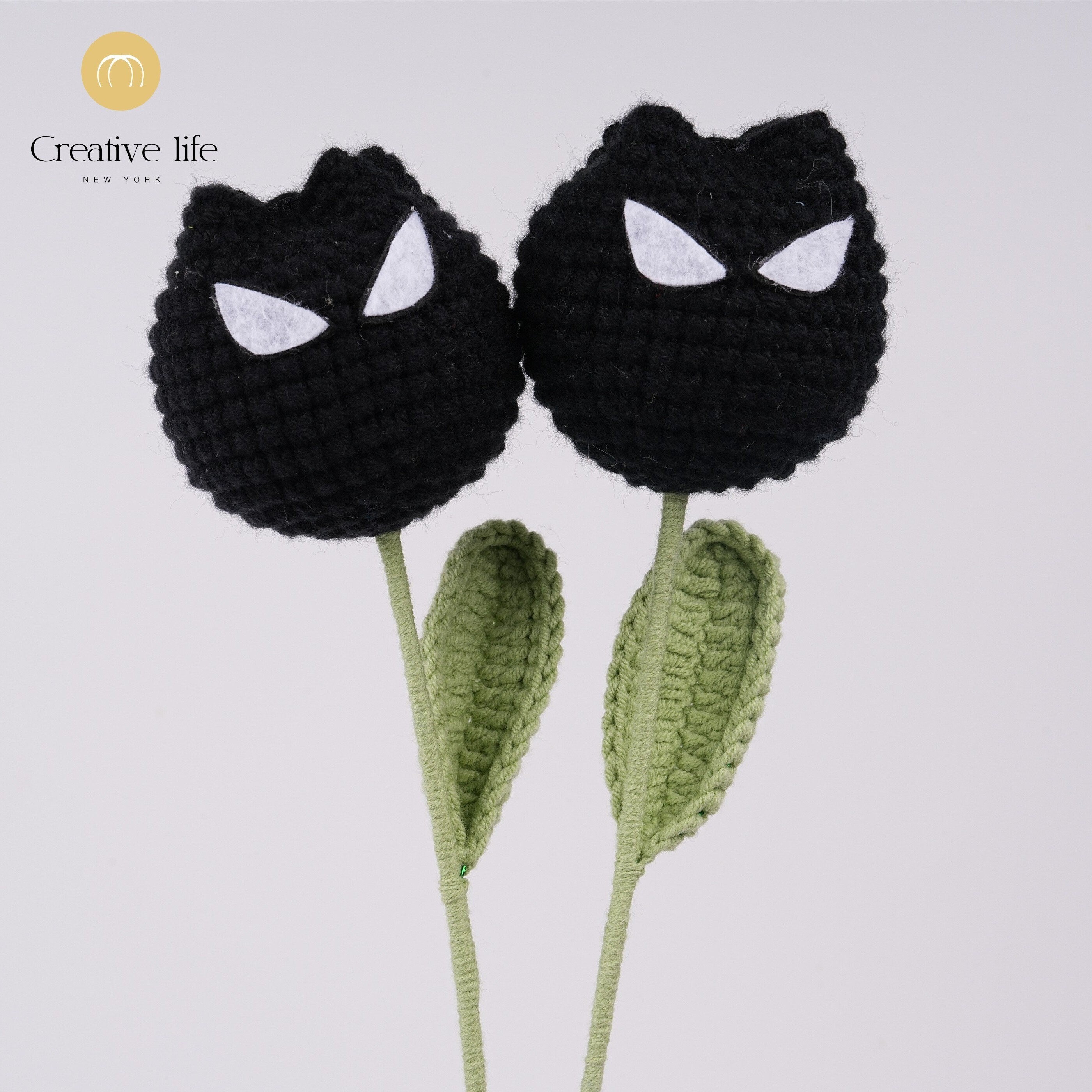 Handmade Knitted Black Spider-Man Tulip Crochet Bouquet
