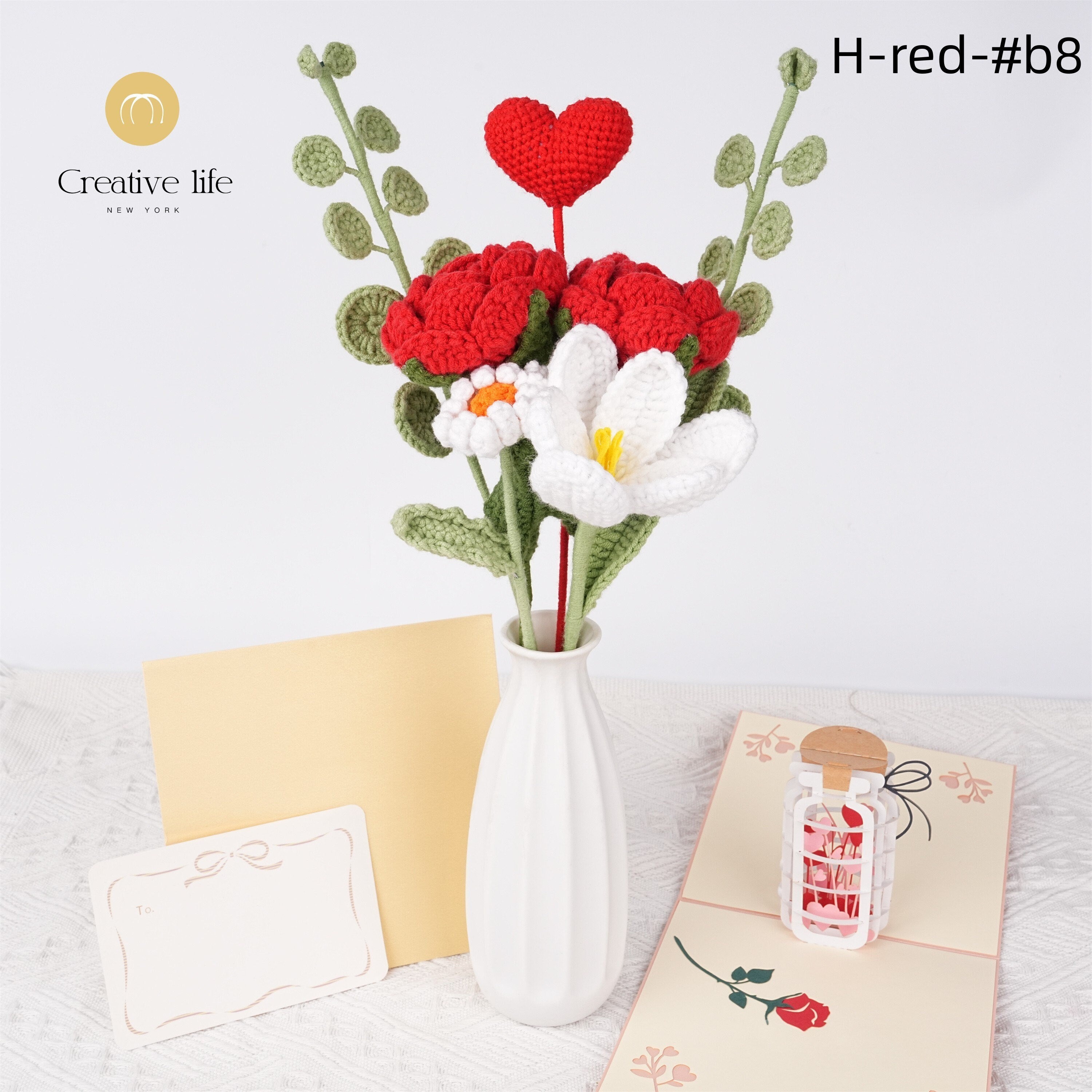 Handmade Rose Daisy Tulips Crochet Bouque with Gift Card