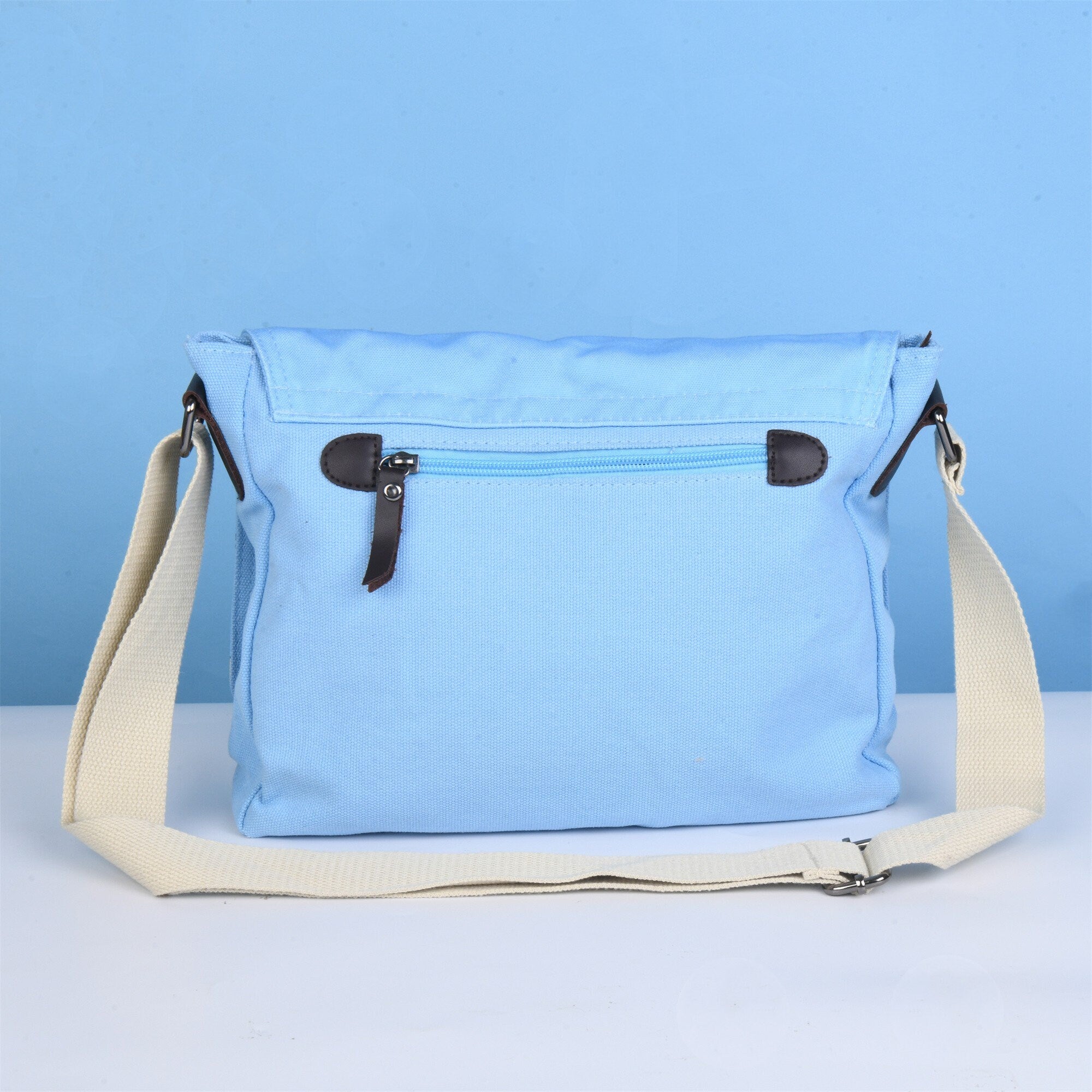 Blue Cartoon Totoro Clouds Canvas Crossbody Bag