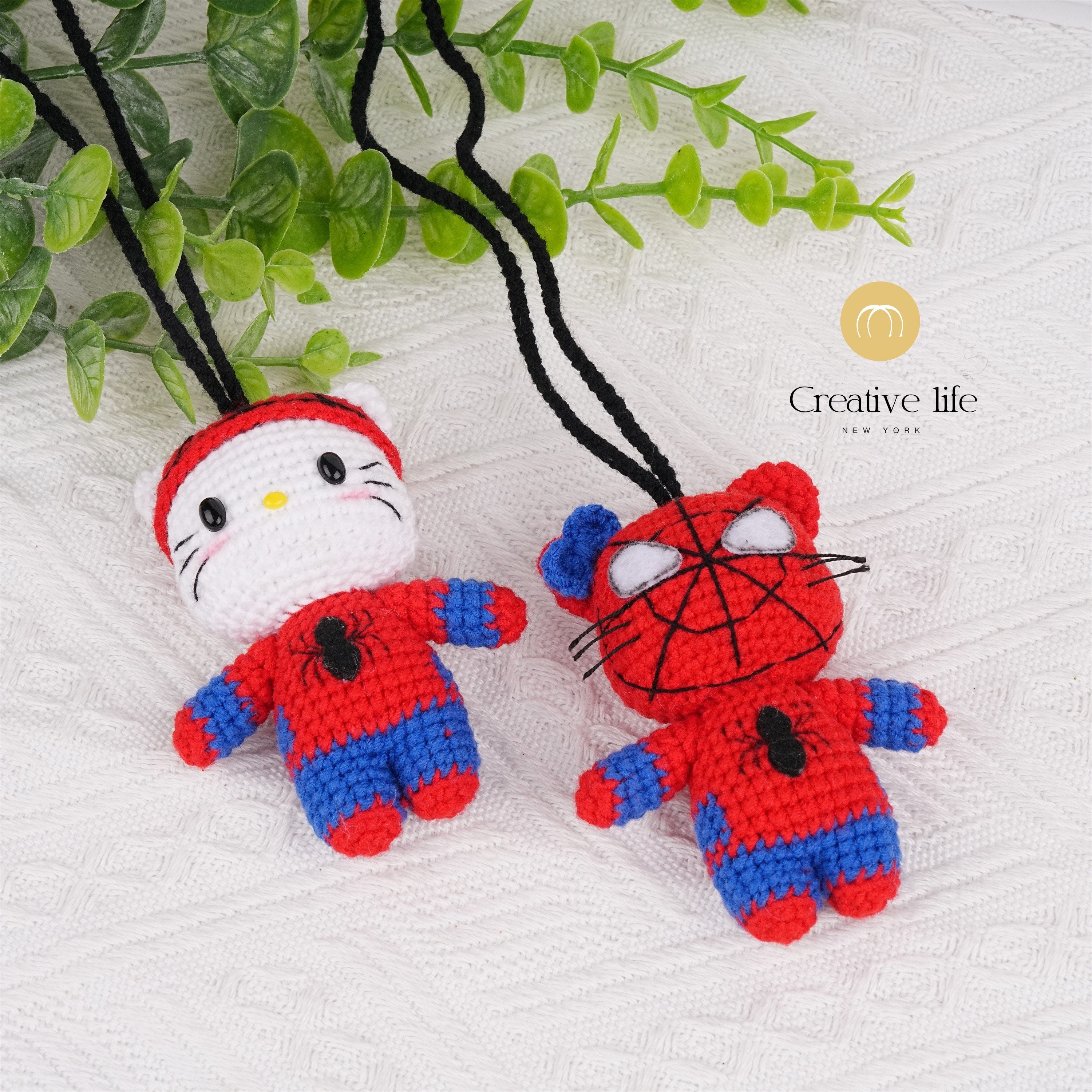 Handmade Crochet Spider Kitty Car Doll Pendant Oranment