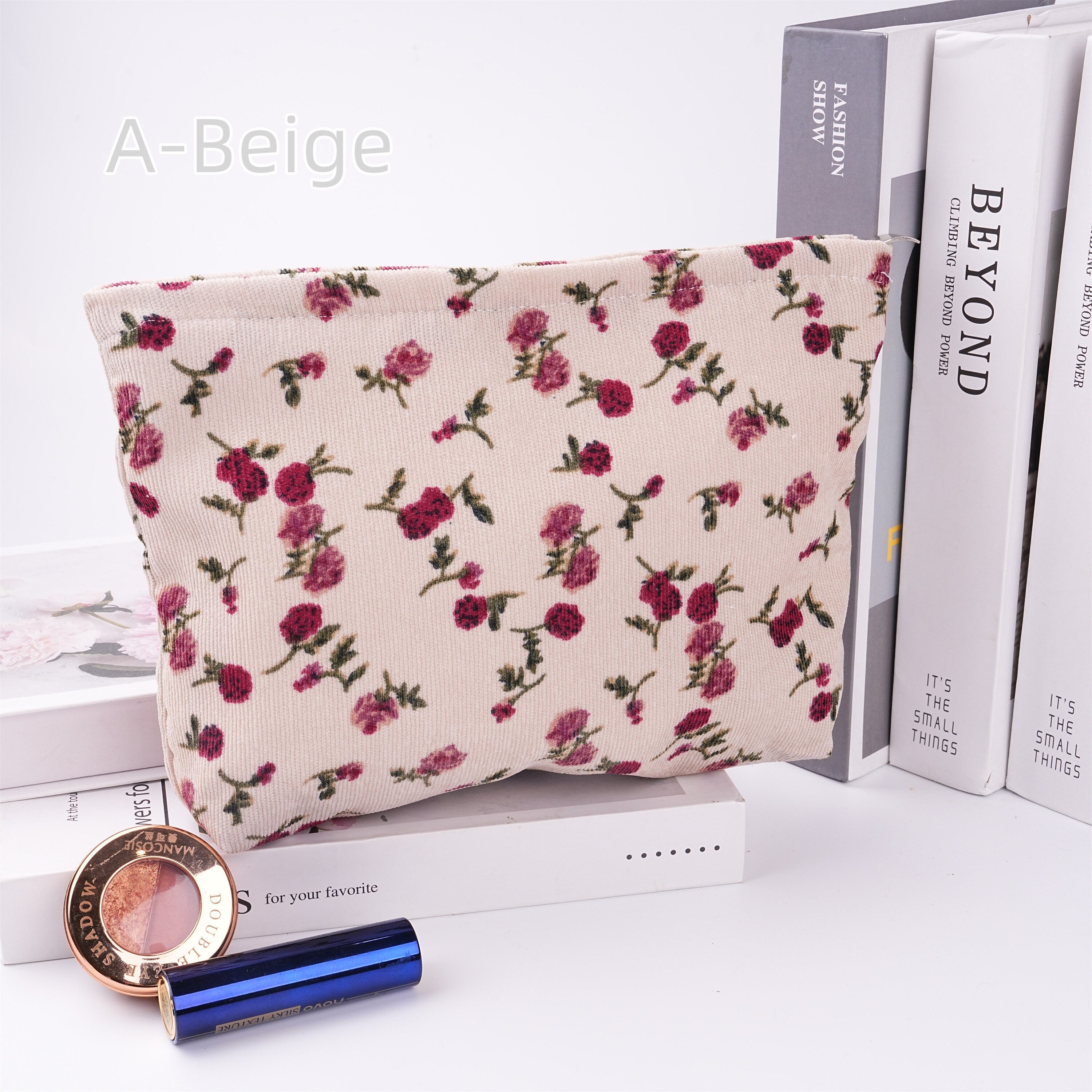 Handmade Rose Flowers Corduroy Cosmetic Bag