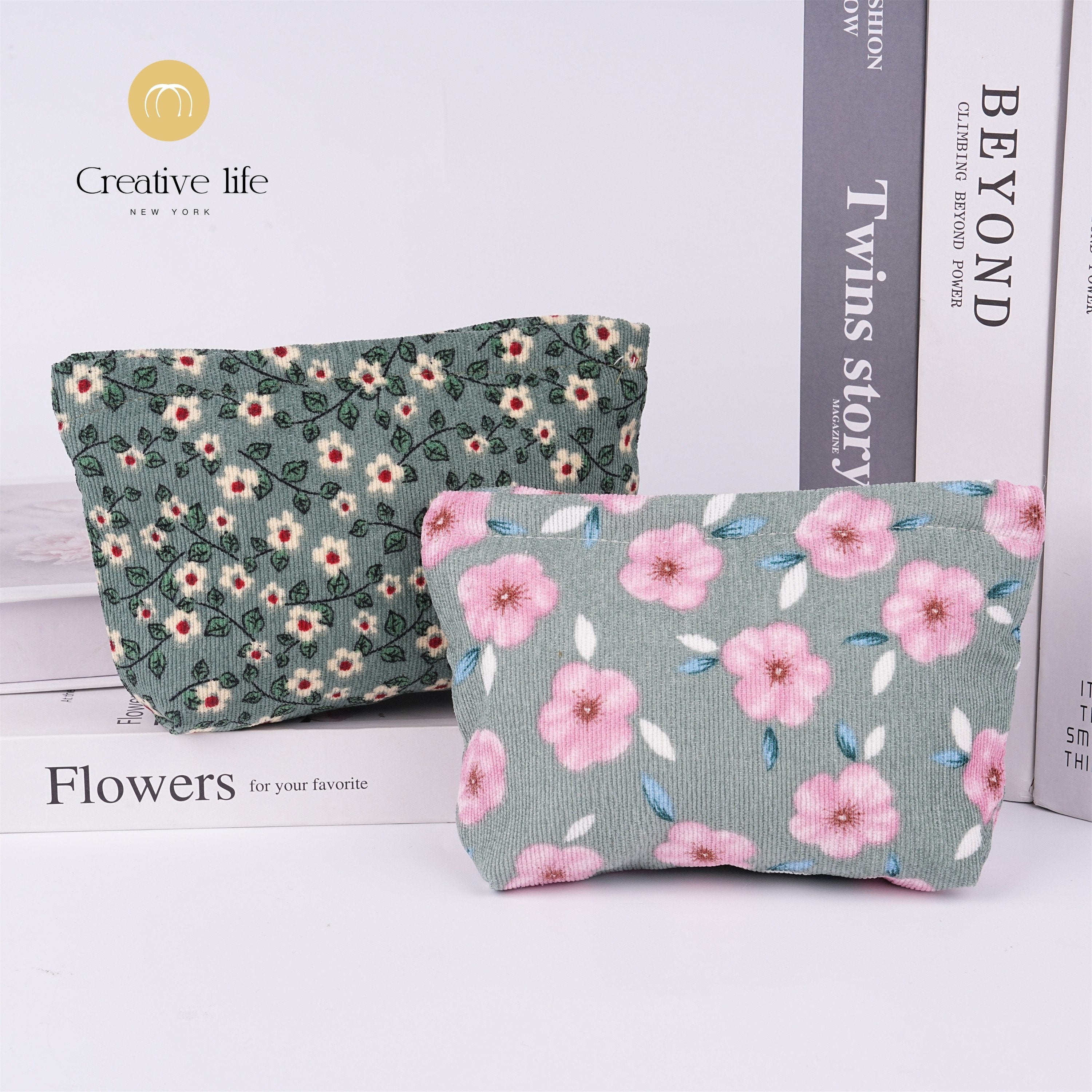 Handmade Cherry Blossom Corduroy Cosmetic Bag