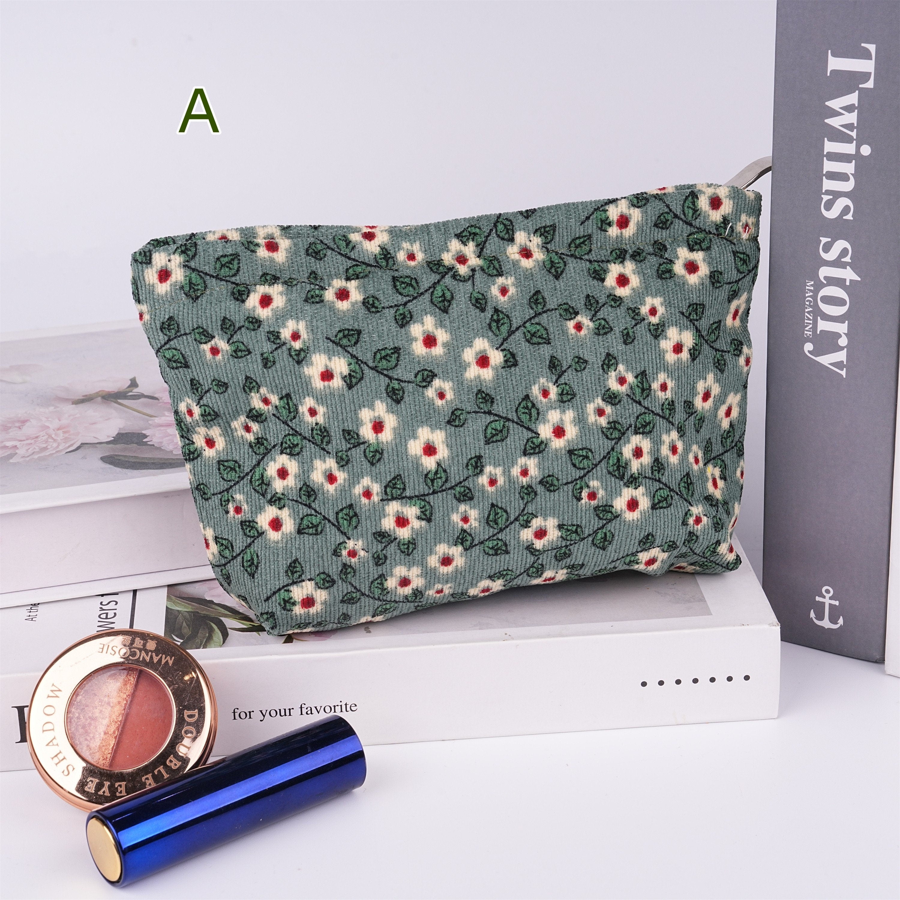 Handmade Cherry Blossom Corduroy Cosmetic Bag