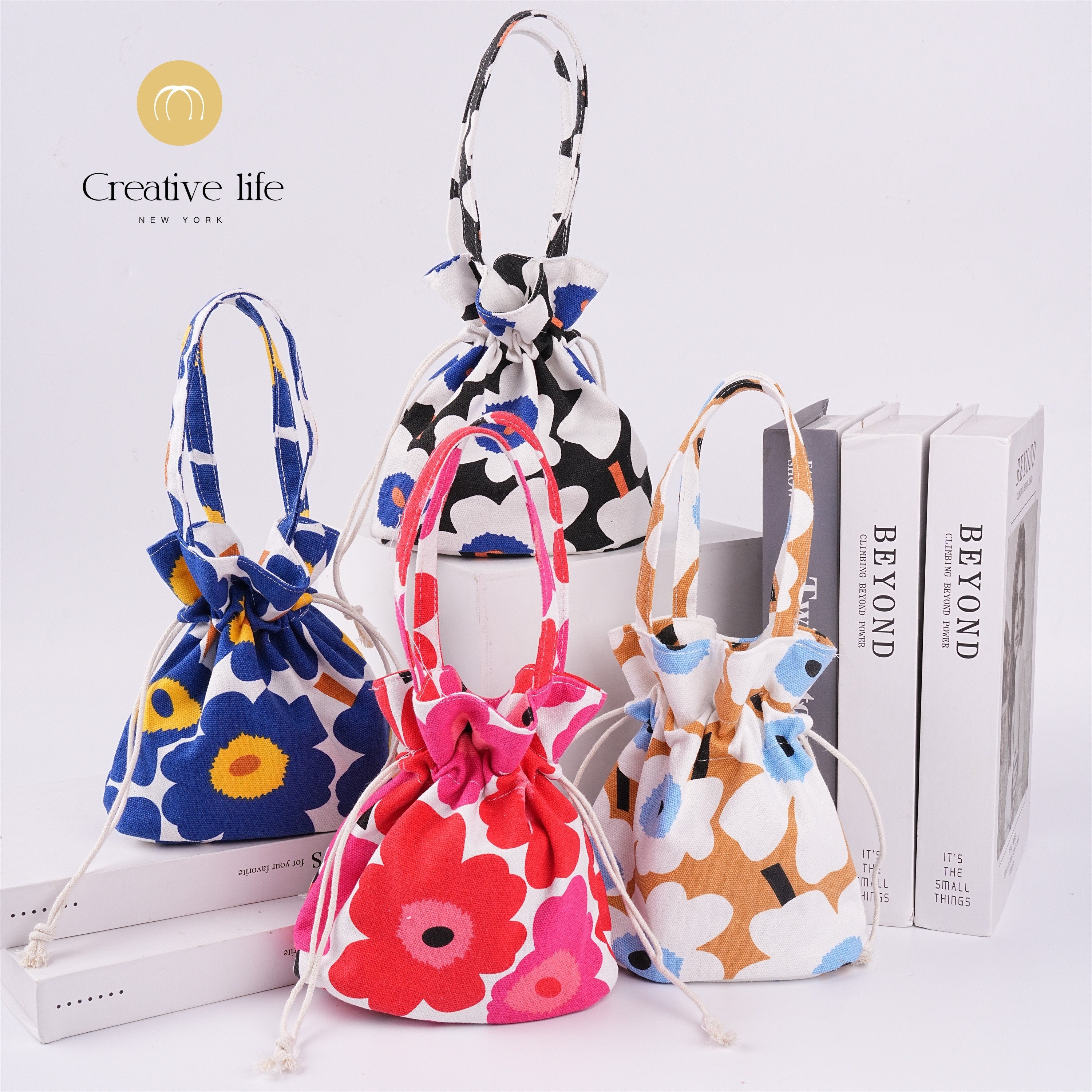 Handmade Big Flower Drawstring Flowers Tote Bag for Kids