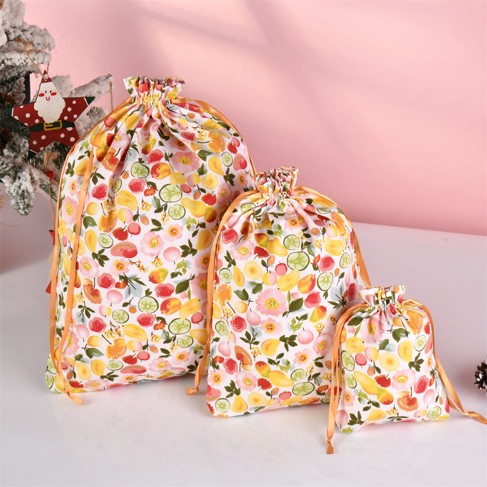 S/M/L Fruits And Flowers Drawstring Gift Bags
