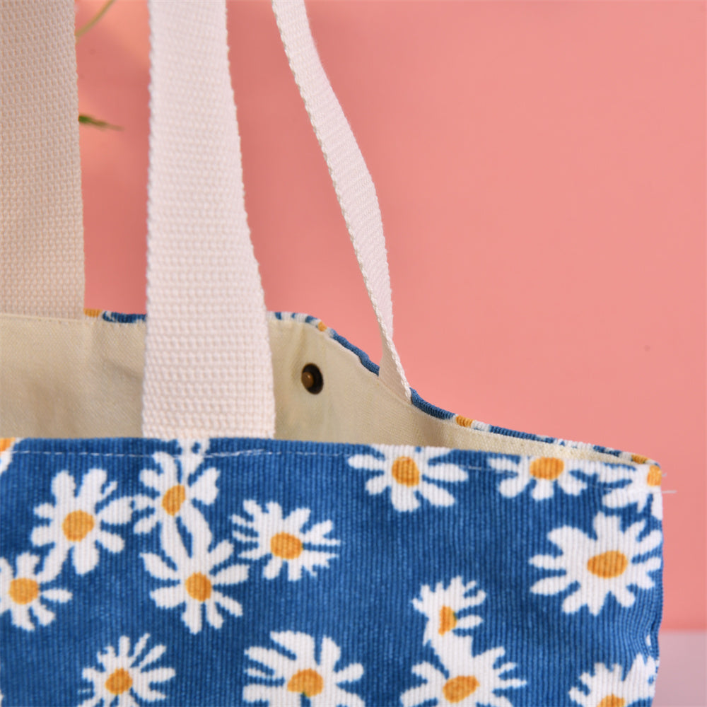 Large Daisy Floral Corduroy Handmade Tote Bag
