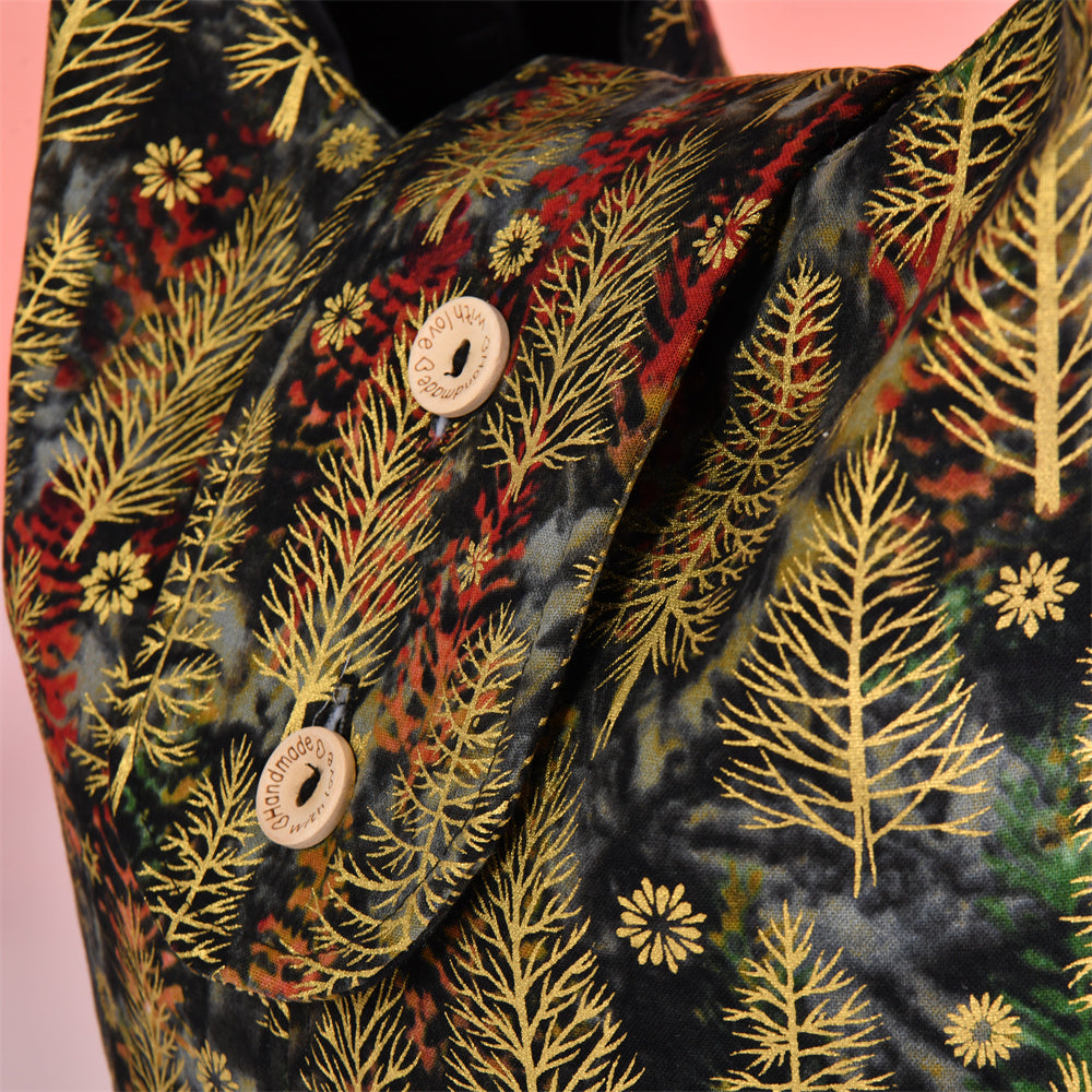 M/L Vintage Bronzing Fabric Flower/Dense Forest Tote Bag