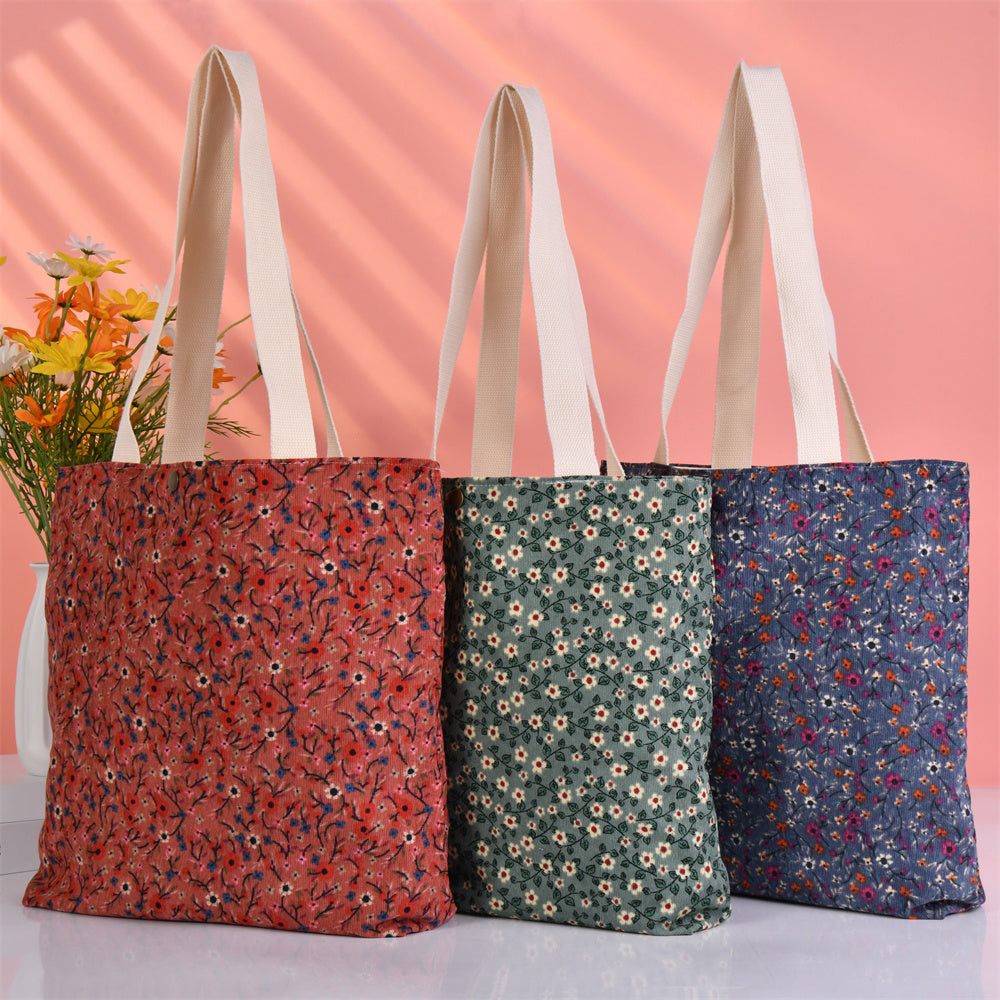 Large Daisy Floral Corduroy Handmade Tote Bag
