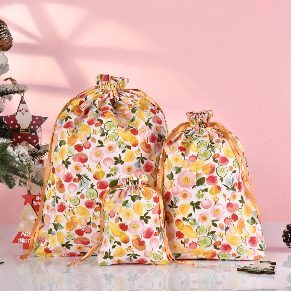 S/M/L Fruits And Flowers Drawstring Gift Bags