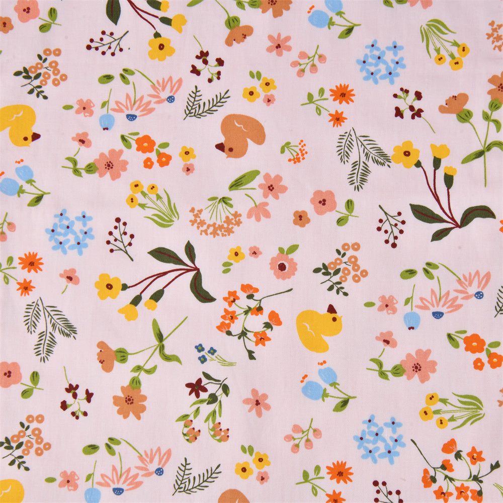 Yellow Duck Floral Cotton Fabric Drawstring Gift Bag