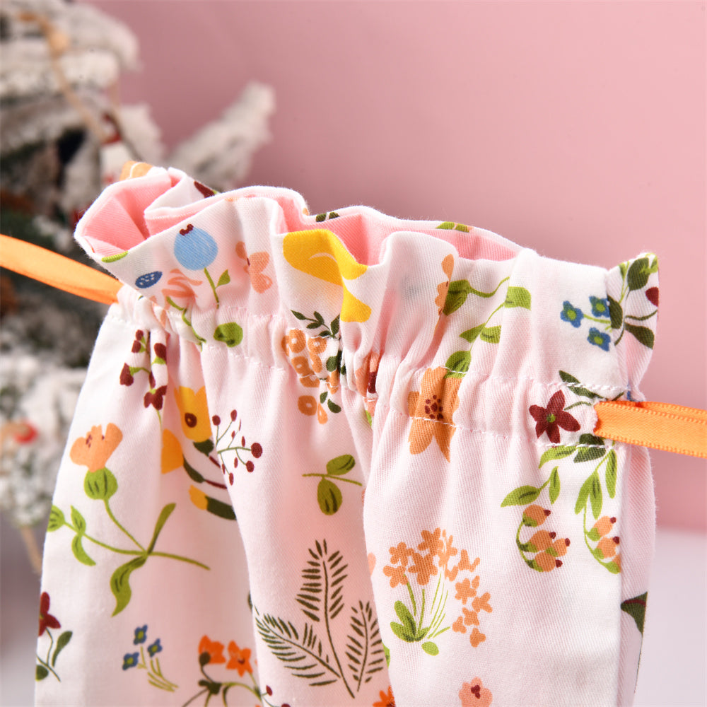 Yellow Duck Floral Cotton Fabric Drawstring Gift Bag
