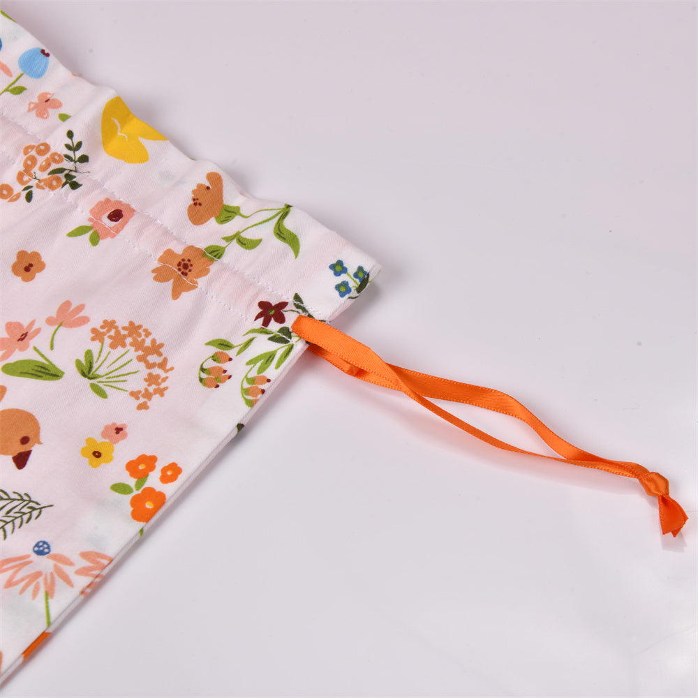 Yellow Duck Floral Cotton Fabric Drawstring Gift Bag