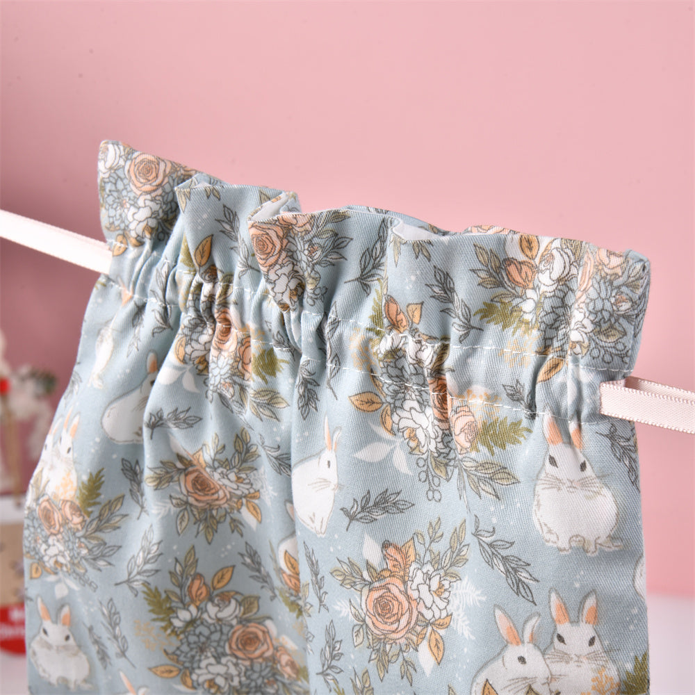 Rabbit and Rose Cotton Drawstring Gift Bag