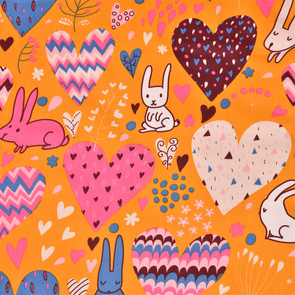 M/L Yellow Heart Rabbit Flowers Drawstring Gift Bag