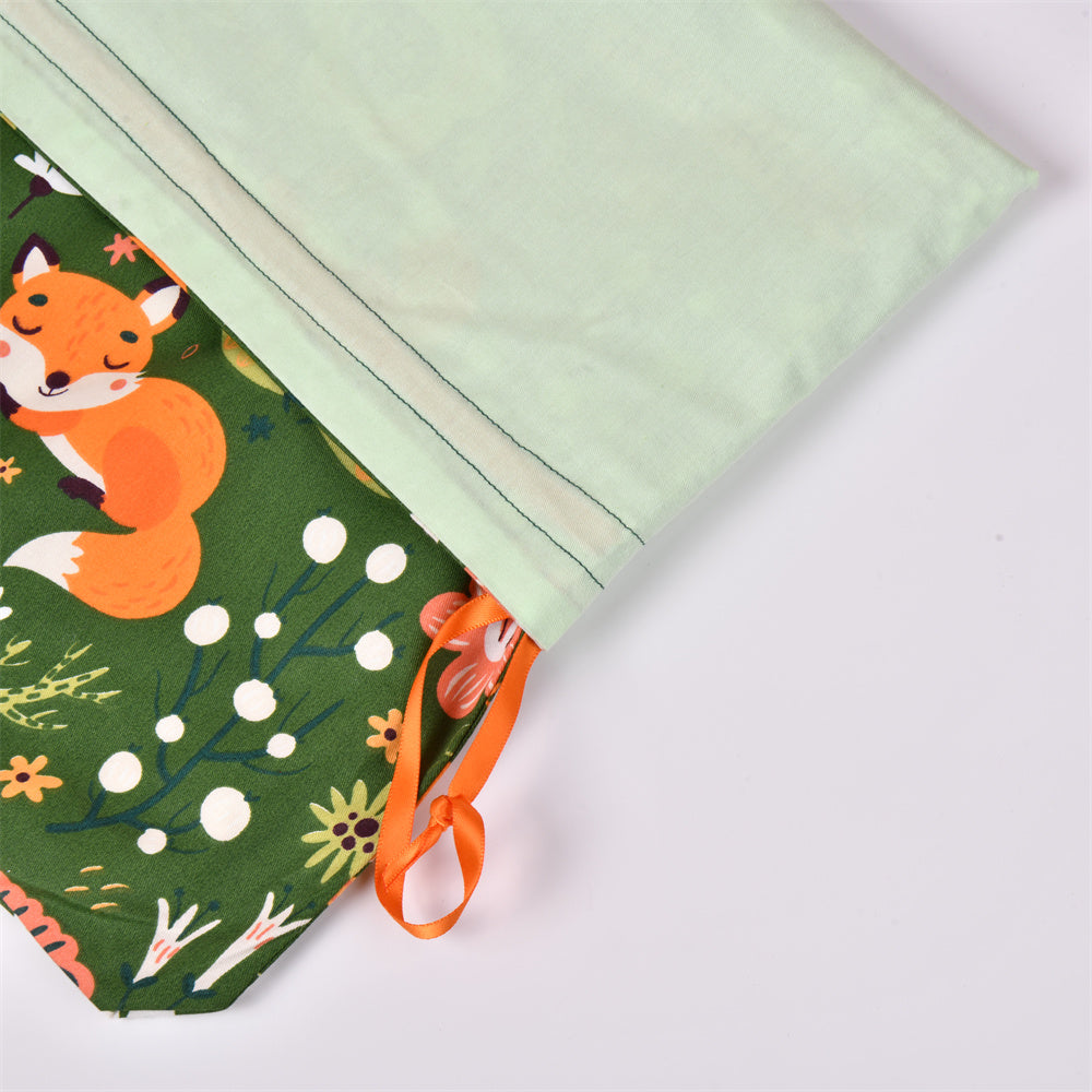 Fox and Plant Green Drawstring Gift Bag
