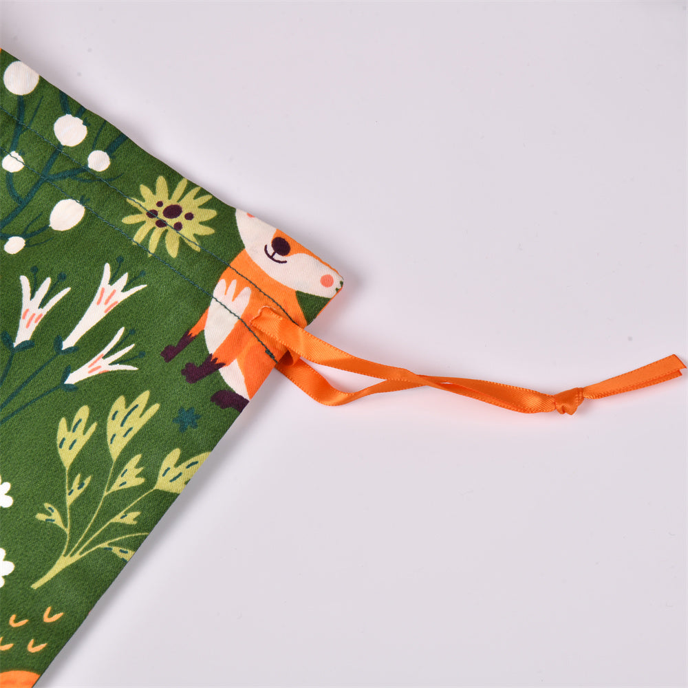 Fox and Plant Green Drawstring Gift Bag