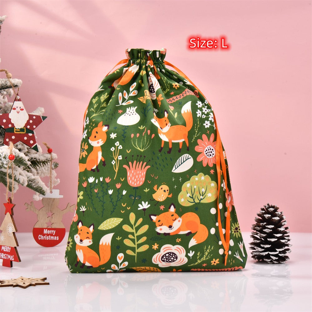 Fox and Plant Green Drawstring Gift Bag
