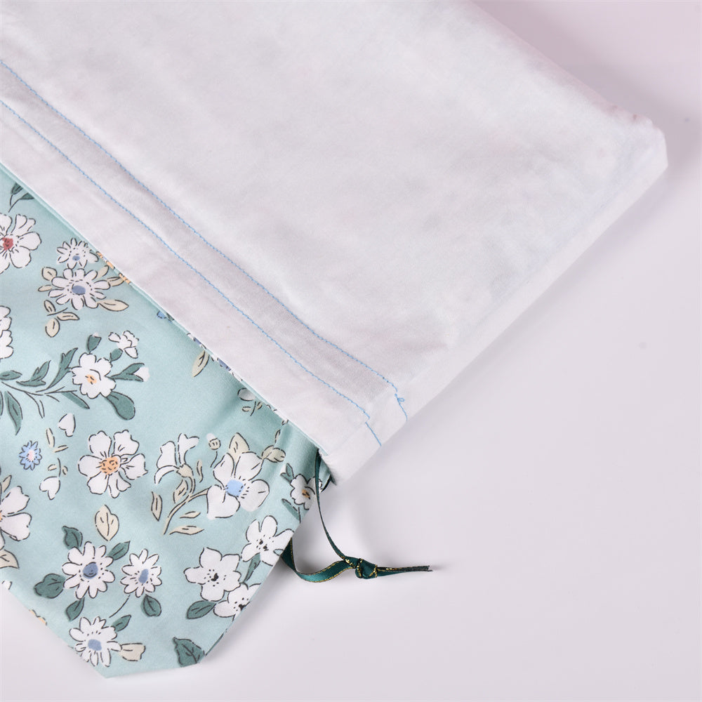 Light Green Flower Cotton Drawstring Gift Bag