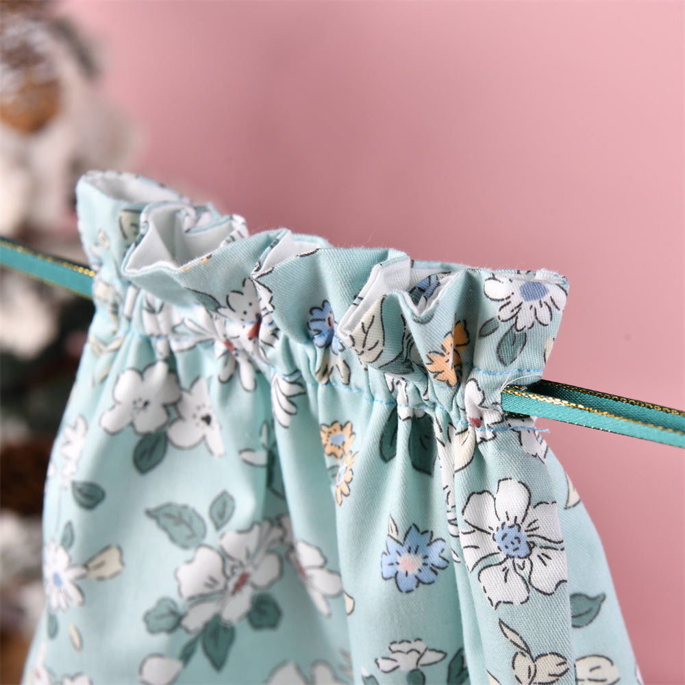 Light Green Flower Cotton Drawstring Gift Bag