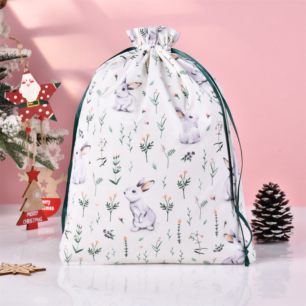L Size Cute Rabbit White Drawstring Gift Bag