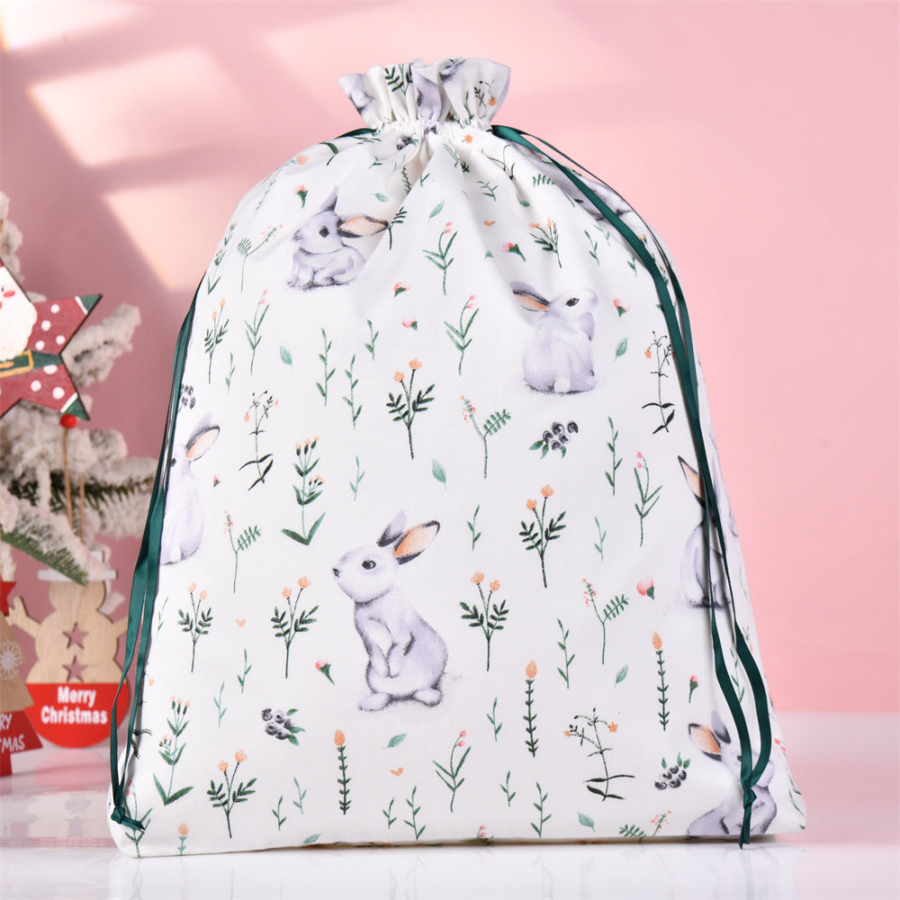 L Size Cute Rabbit White Drawstring Gift Bag