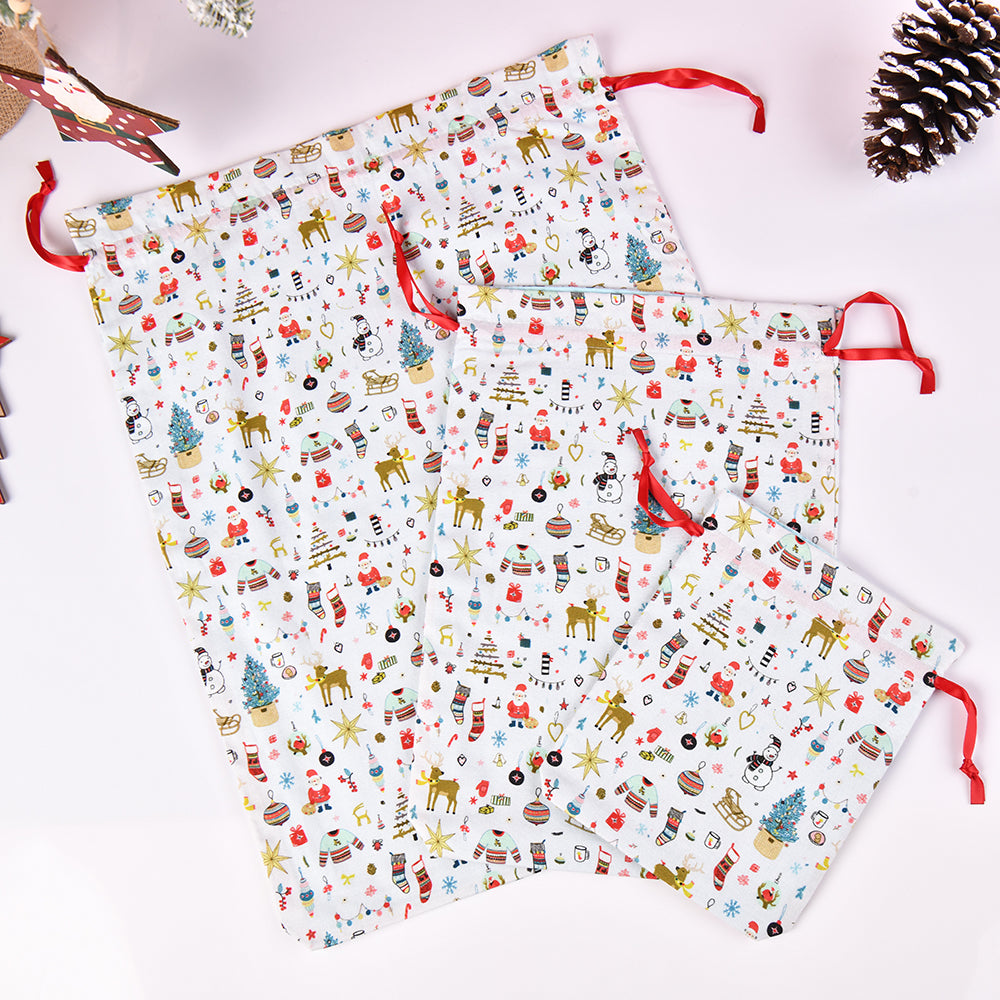 S/M/L Santa Claus Drawstring Christmas Gift Bags