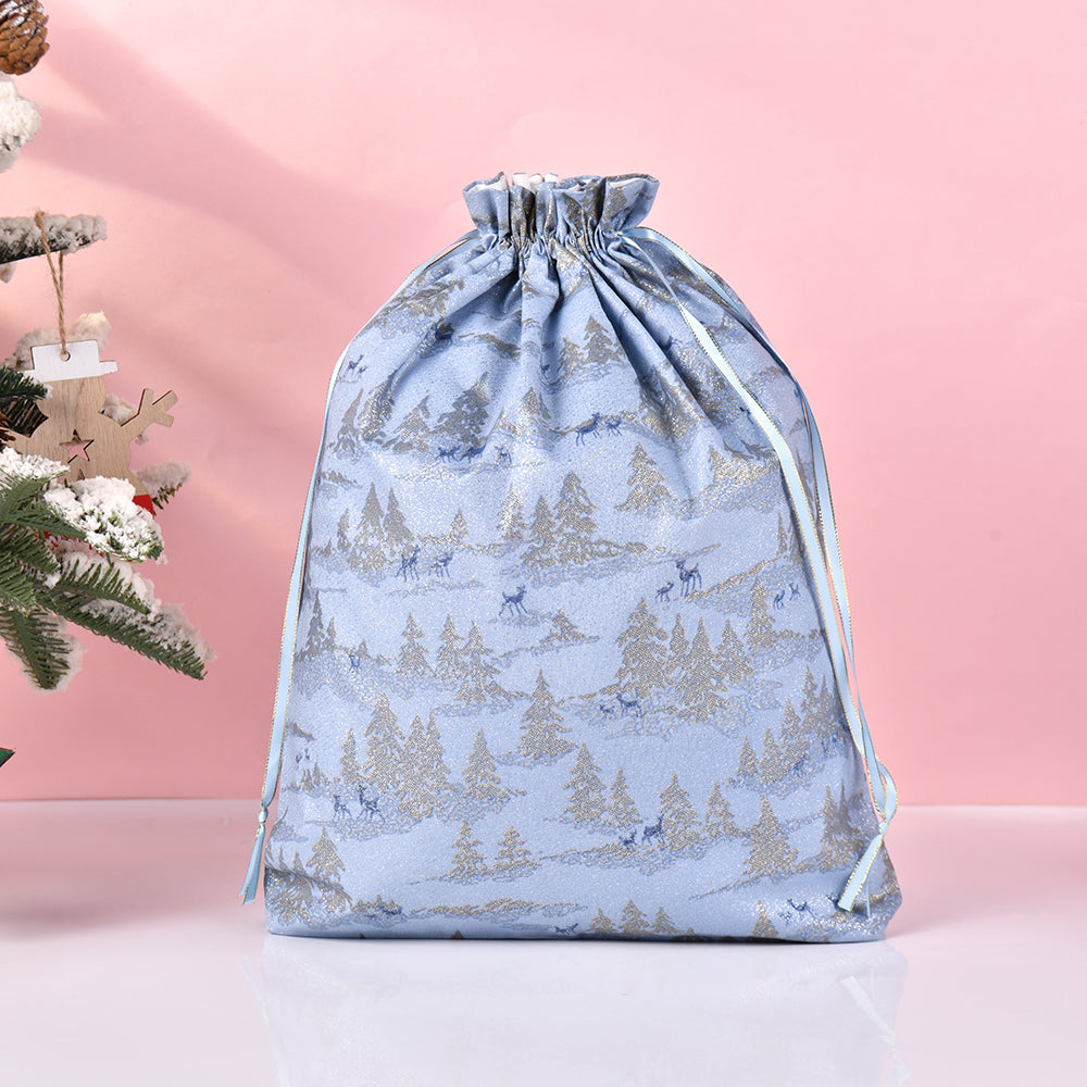 M/L Christmas Deer Fabric Drawstring Gift Bag