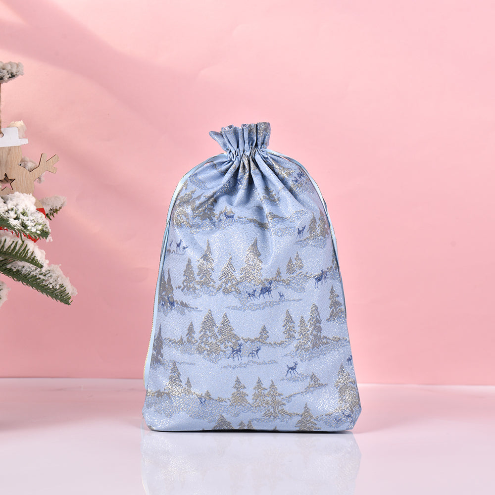 M/L Christmas Deer Fabric Drawstring Gift Bag