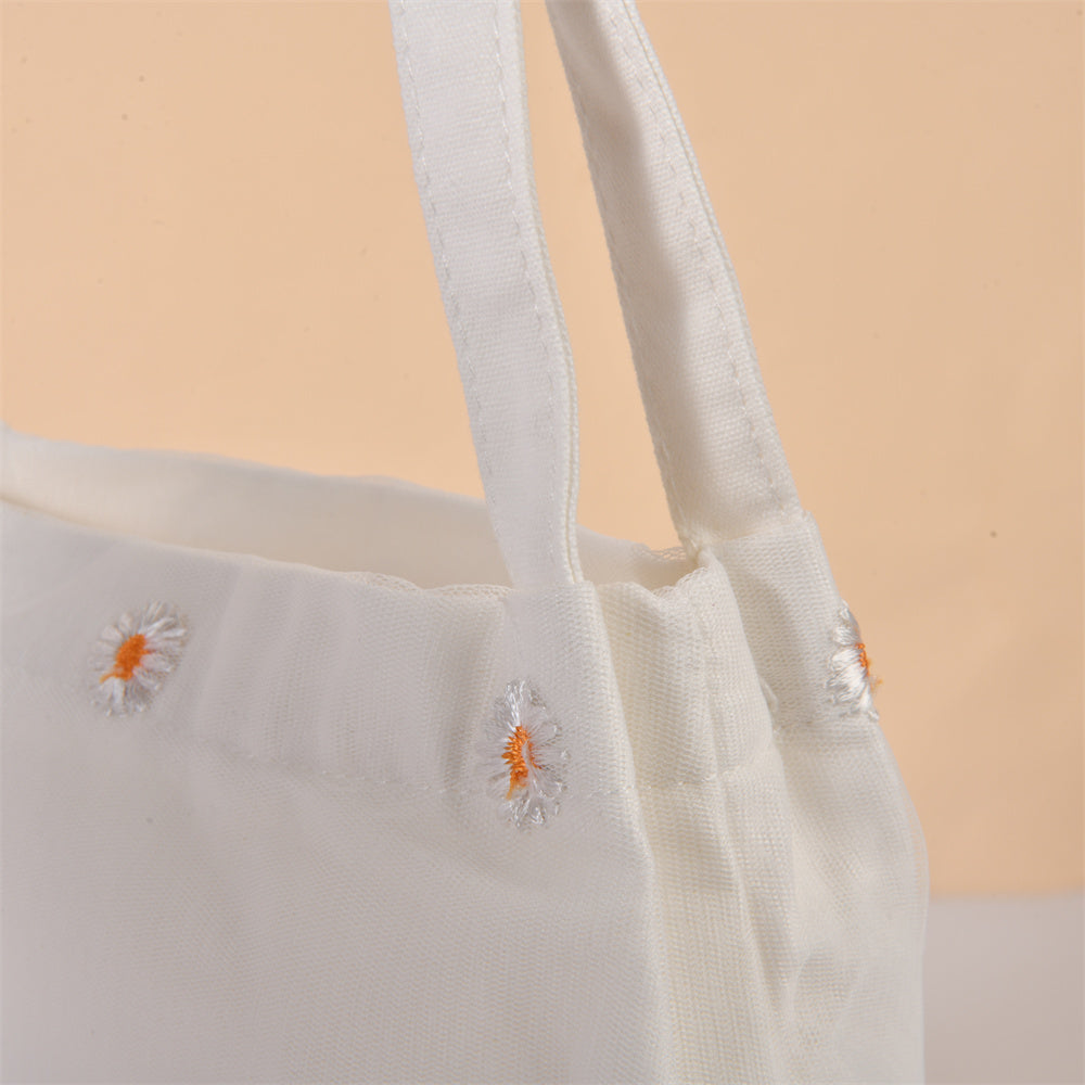 Daisy Lace Embroidery Mesh Fall Medium Tote Bag