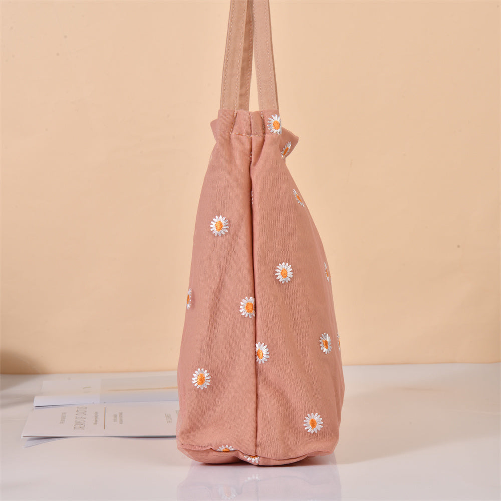 Daisy Lace Embroidery Mesh Fall Medium Tote Bag