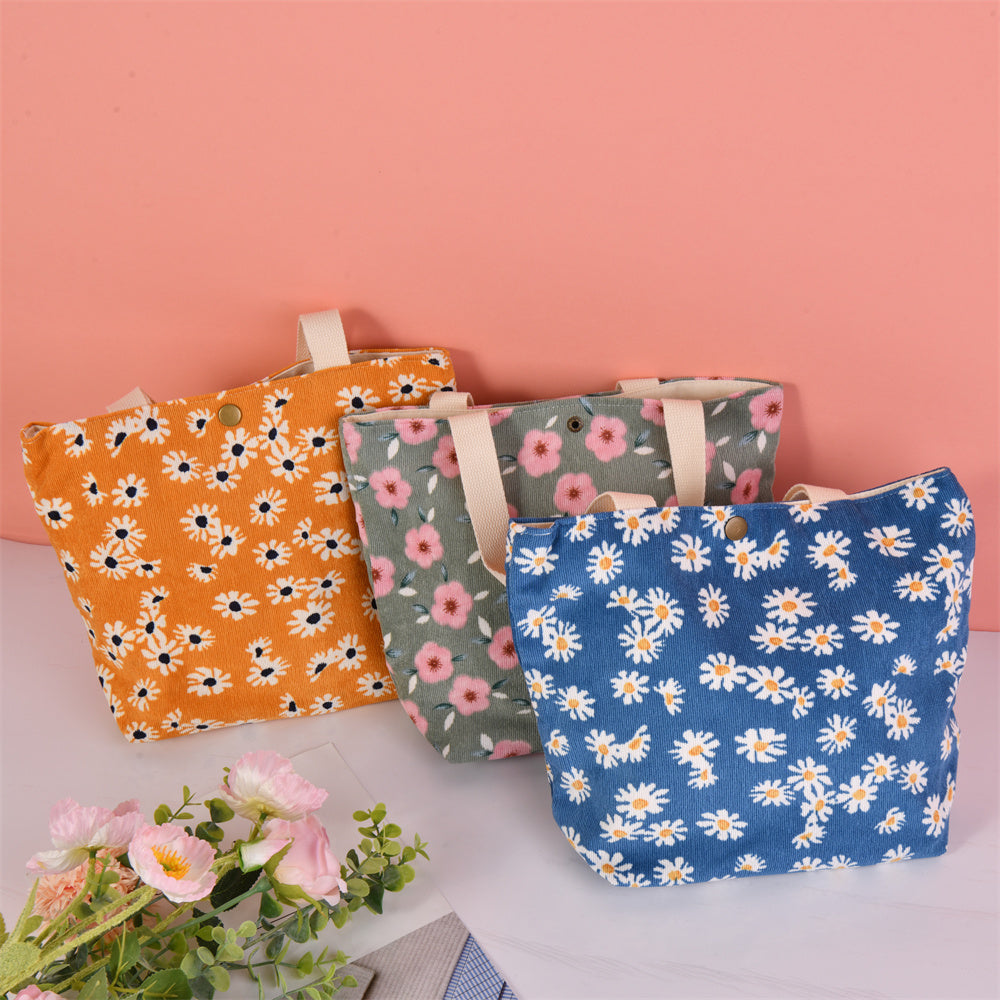 Medium Daisy Floral Corduroy Tote Bag