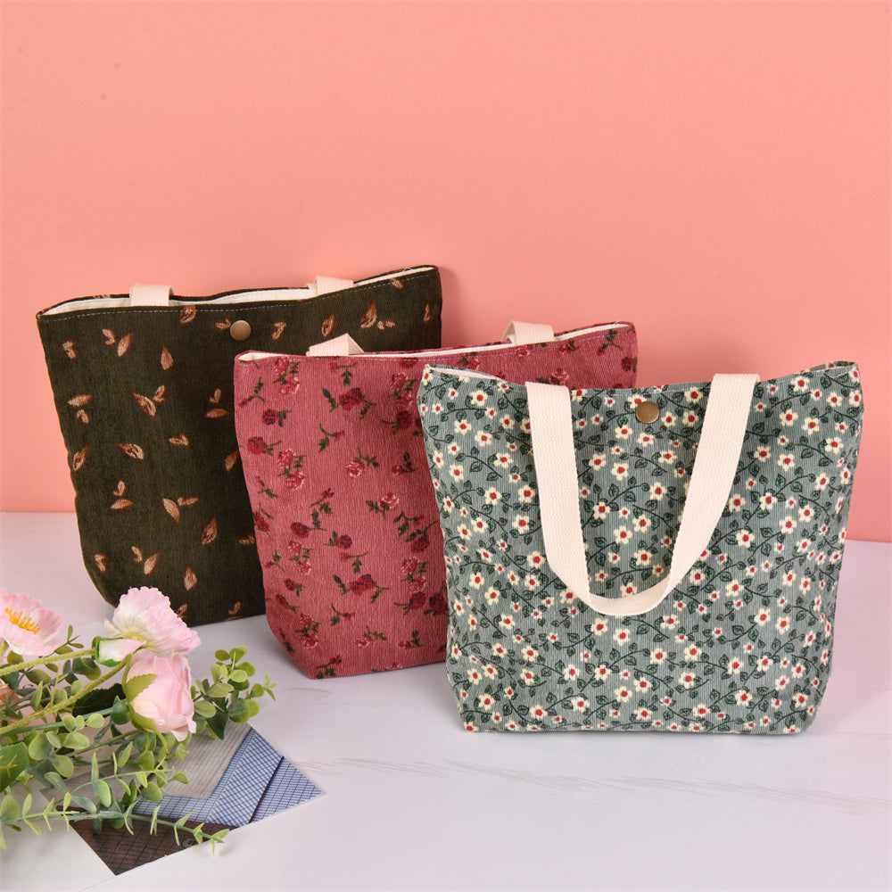Medium Daisy Floral Corduroy Tote Bag