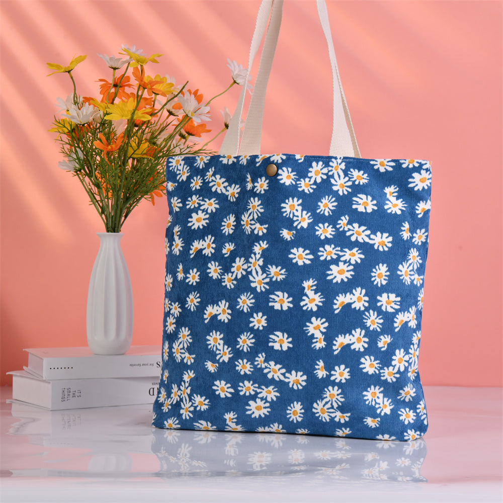 Large Daisy Floral Corduroy Handmade Tote Bag